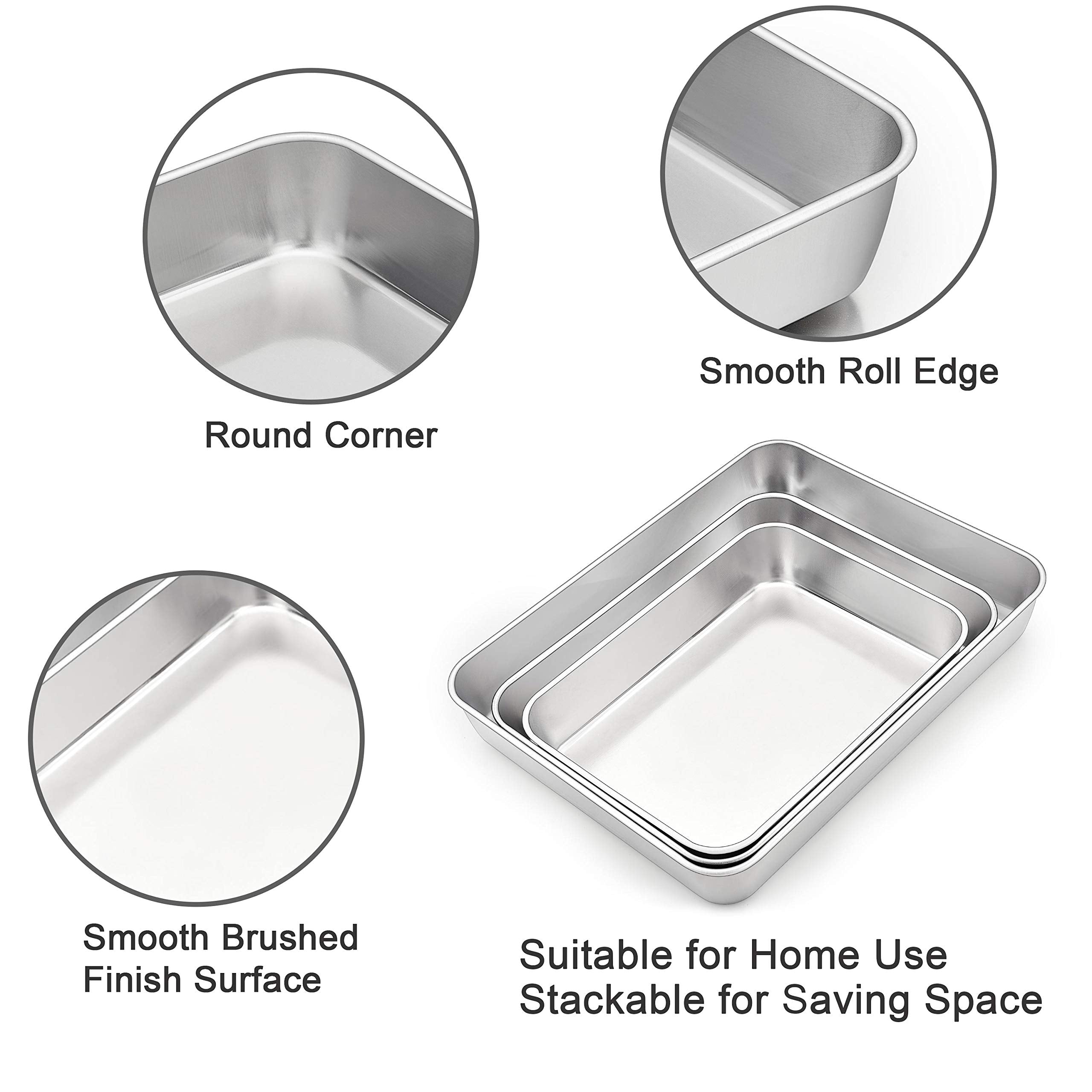 Teamfar Lasagna Pan(3 Pan & 3 Lids), 12?    & 10    & 9?    Cake Pan With Lids, Rectangular Baking Pan Stainless Steel Bakeware