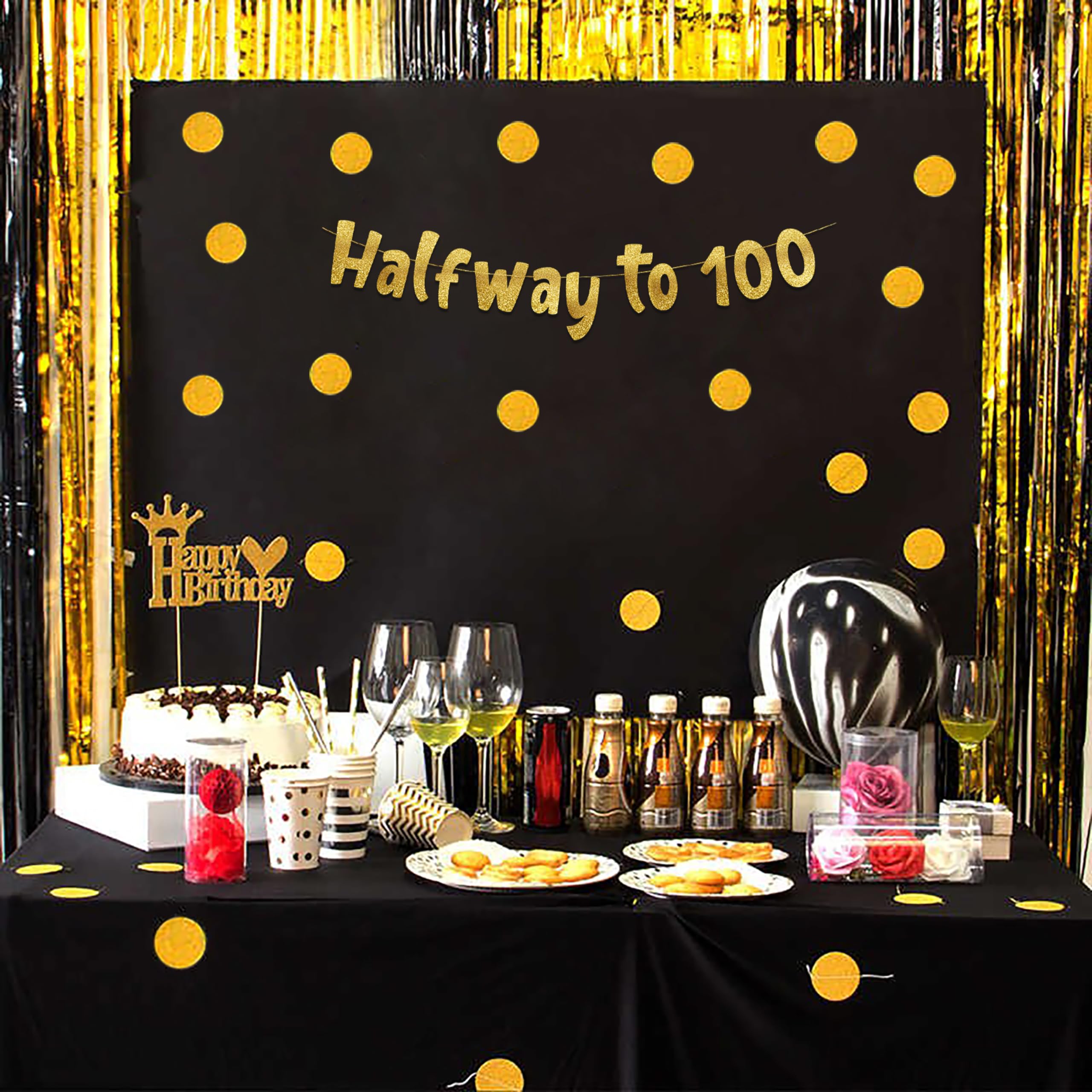 Halfway To 100 Gold Glitter Banner - Happy 50Th Birthday Party Banner - 50Th Birthday Party Decorations And Supplies - 50Th Wedd