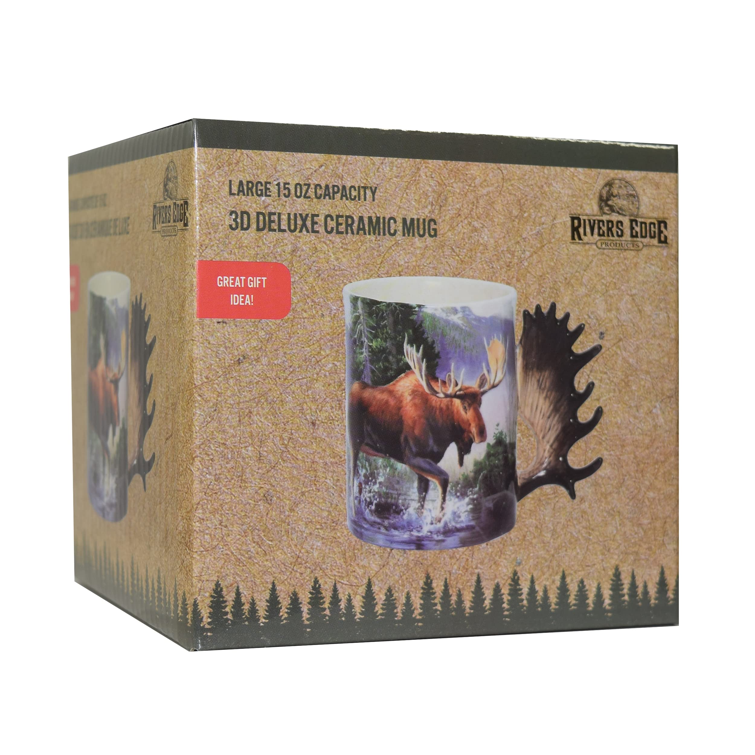 Rivers Edge Products Moose 3D Ceramic Coffee Mug With Handle, 15 Ounces, Espresso Cups And Coffee Cups Ceramic, Perfect For Coff