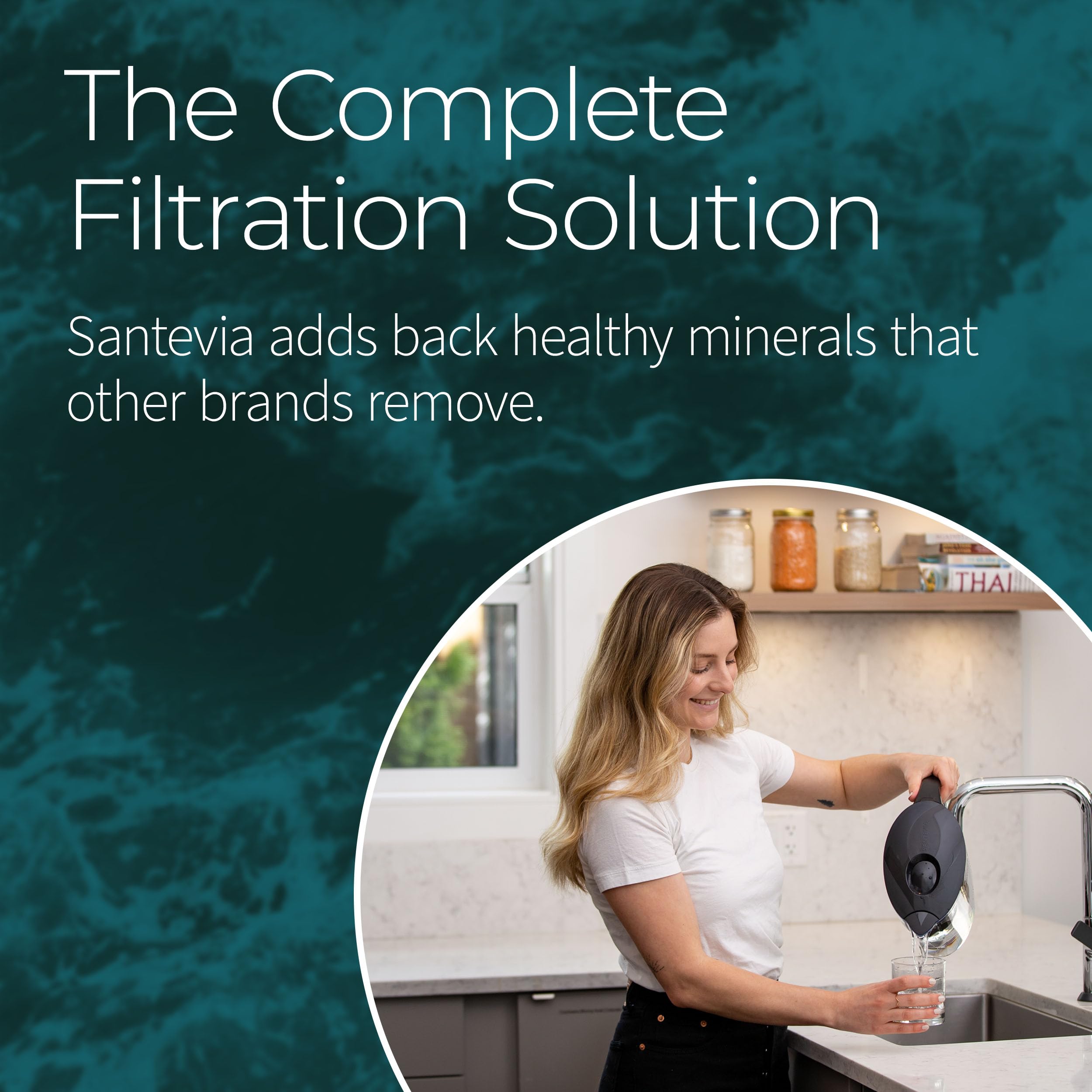 Santevia Mina Alkaline Water Filter Pitcher | 9-Cup At Home Water Filter That Adds Minerals And Makes Water Alkaline | Chlorine
