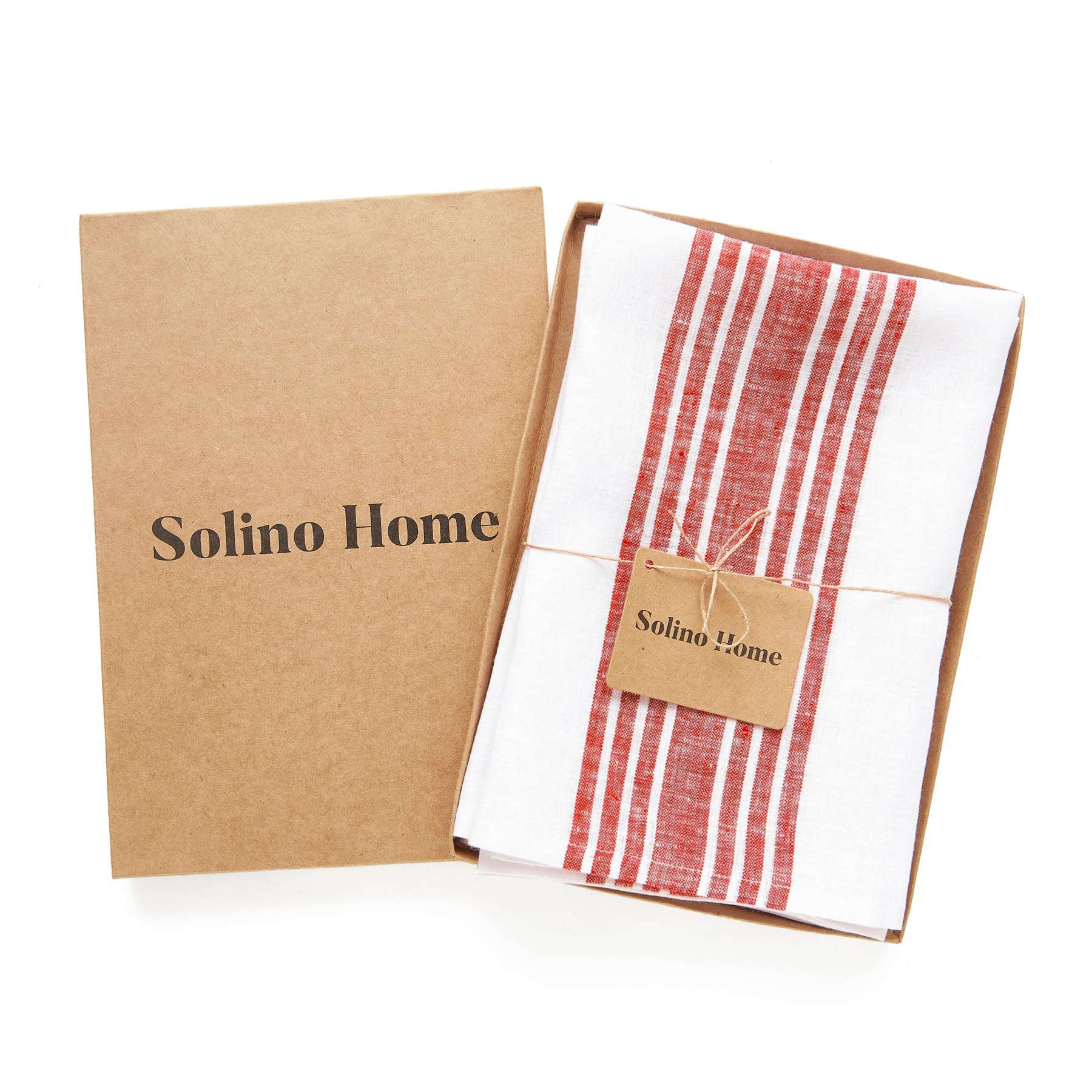 Solino Home Farmhouse Linen Dinner Napkins 20 X 20 Inch - 100% Pure Linen Stripe Red And White Cloth Napkins Set Of 4 For Spring