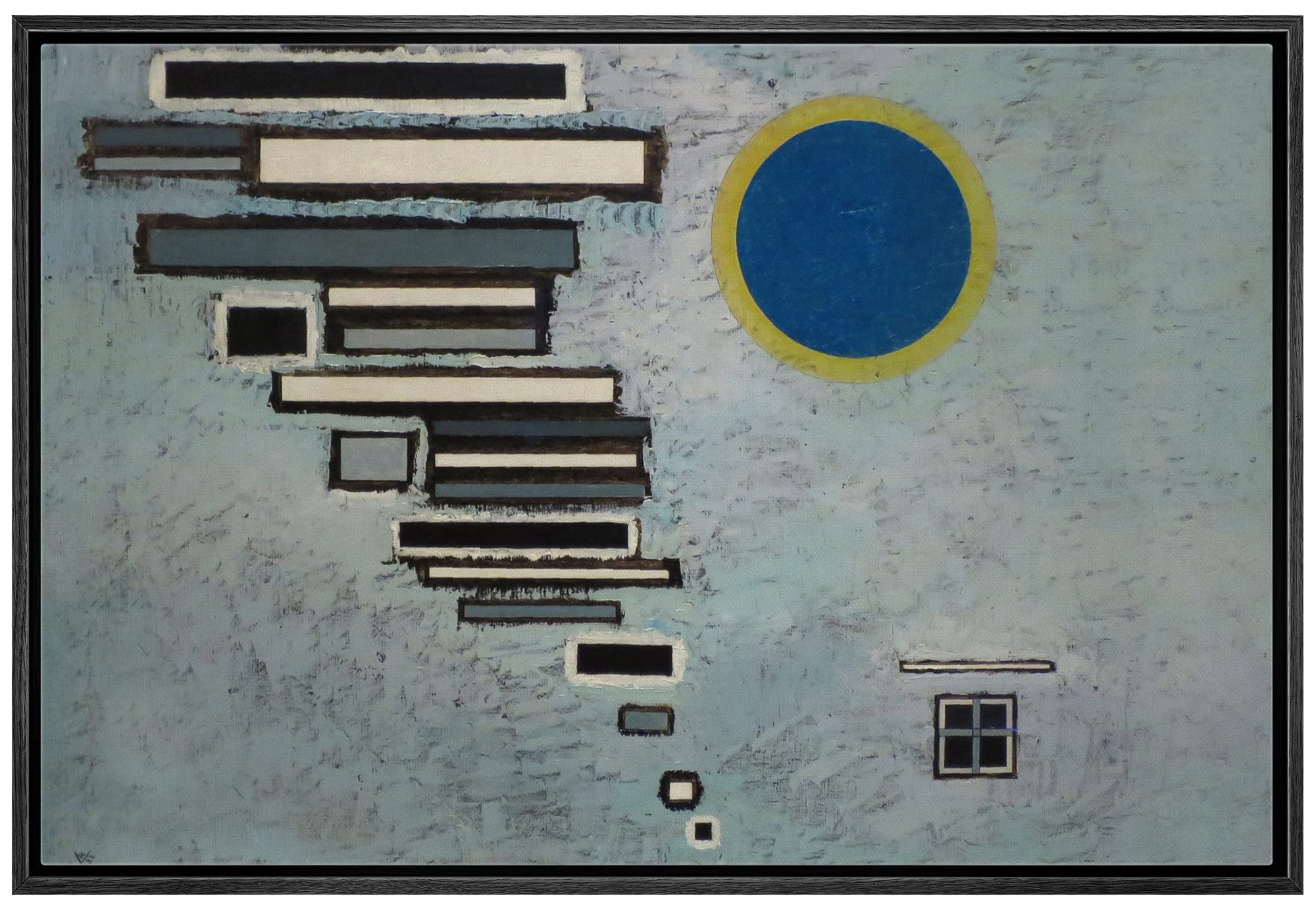 Wall26 - Unequal By Vassily Kandinsky - Framed Canvas Print Wall Art Famous Painting Reproduction - 24''X36'' Black