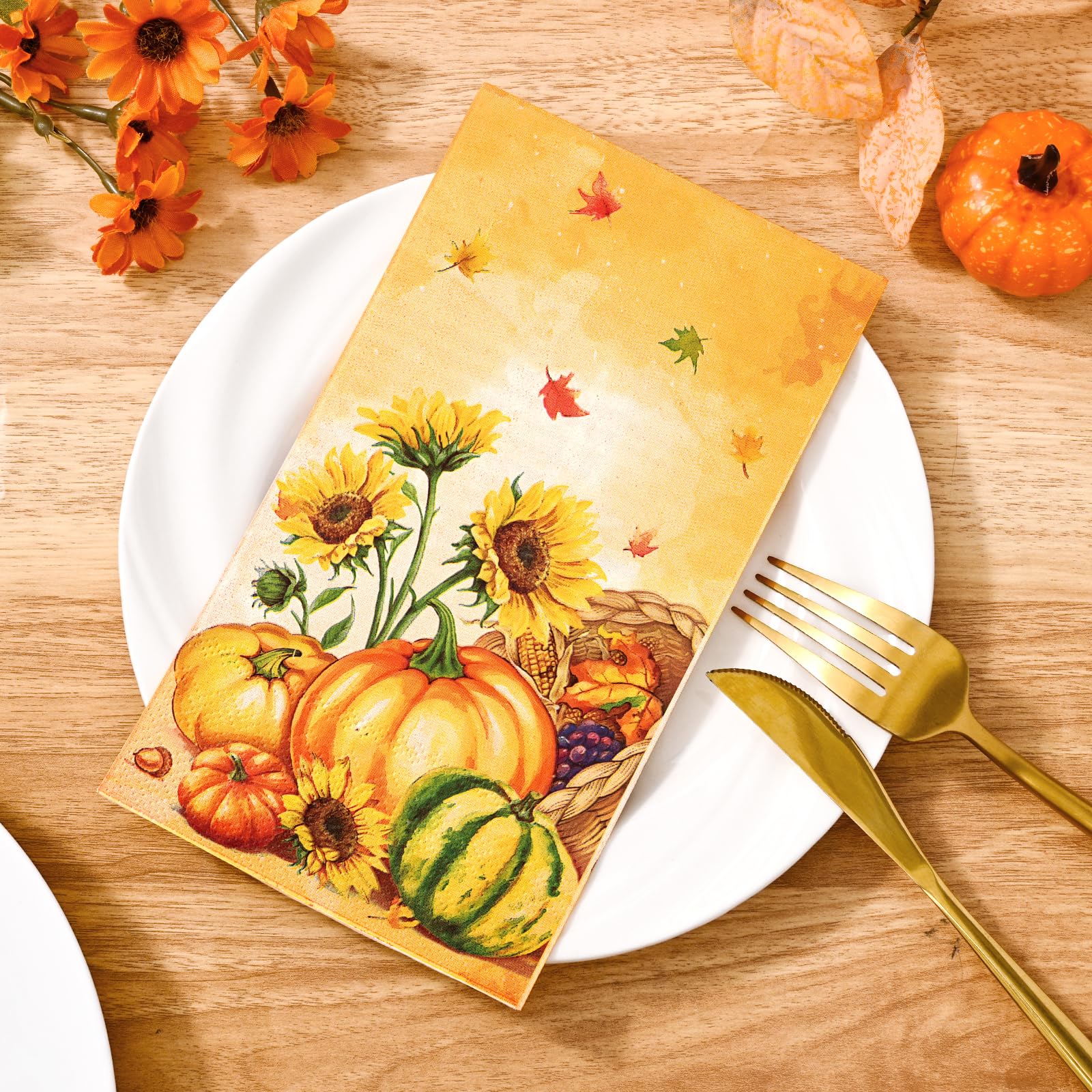 Homlouue 100 PCS Thanksgiving Napkins Disposable, 3-Ply Disposable Fall Paper Napkins for Thanksgiving Harvest Fall Party, Pumpk