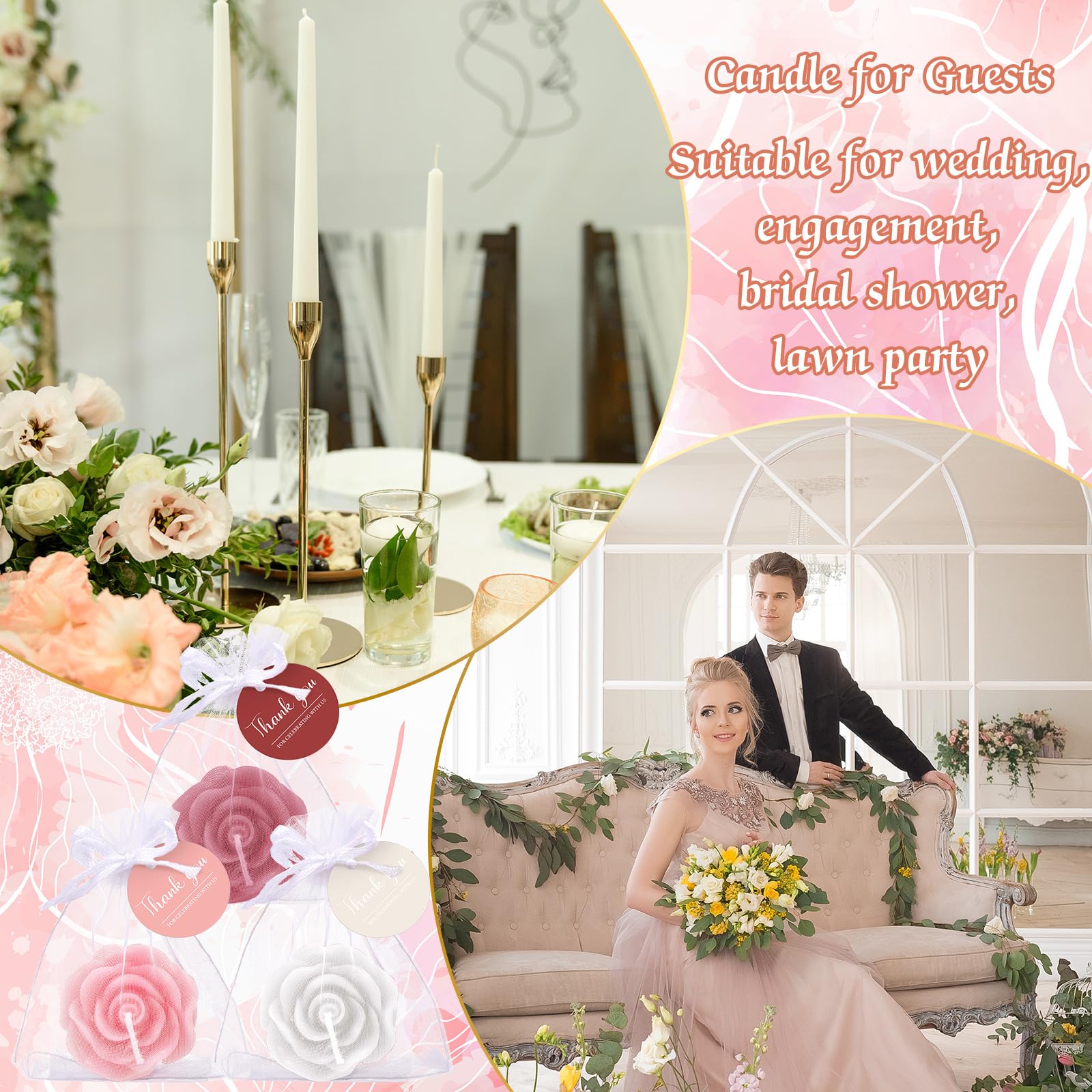 Treela 50 Set Flower Candles Wedding Favor for Guests Mini Dusty Pink Rose Shaped Tealight Candles for Return Gift Wedding Birth