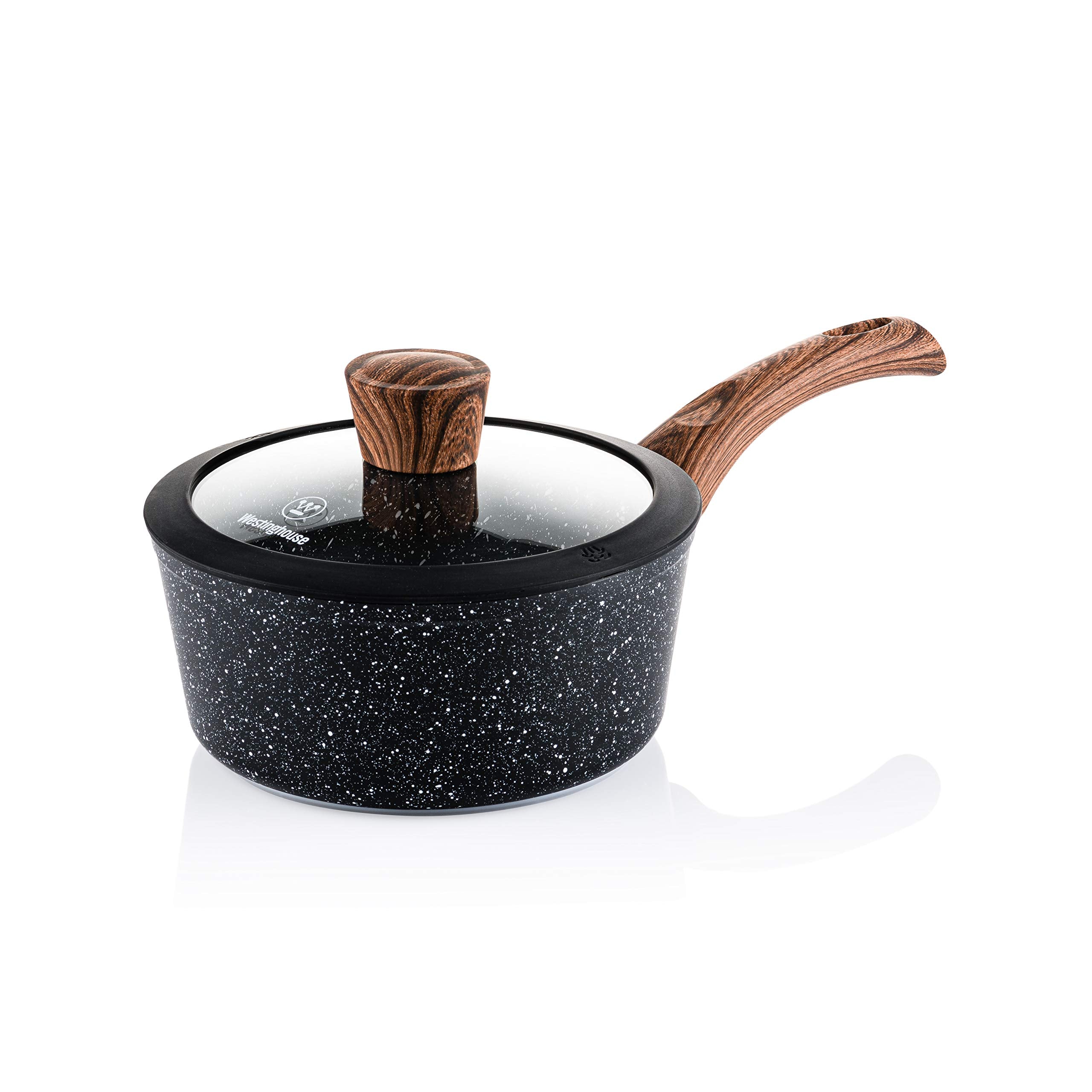 Westinghouse Black Marble Series Saucepan 18 Cm With Glass Lid, 3-Layer Marble Non-Stick Coating, Made Of Forged Aluminium, Rive