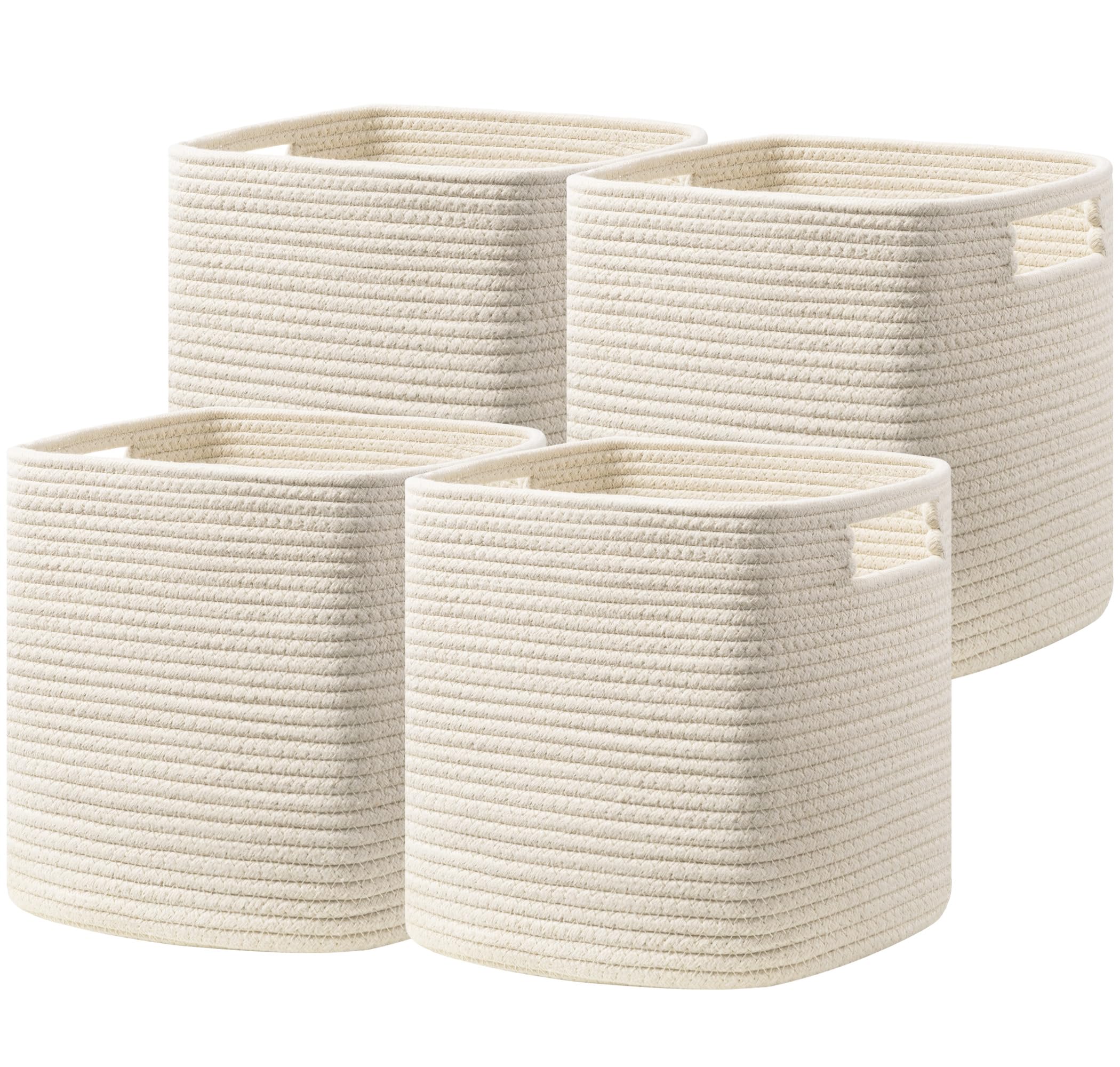 UBBCARE Set of 4 Storage Cubes-11 X 10.5 X 10.5 In, Cotton Rope Basket for Shelves, Toys, Book, Cube Storage Bin with Handles, W