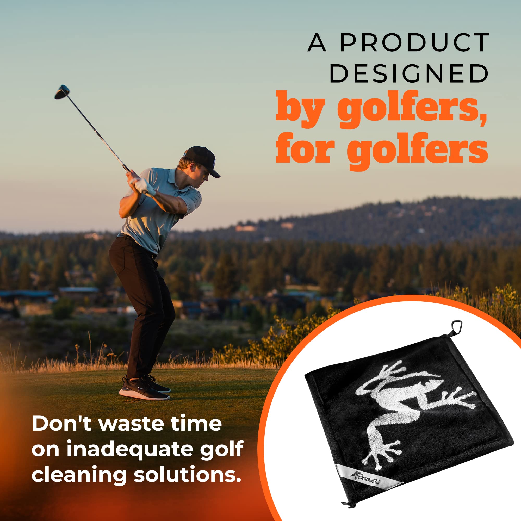 Frogger Amphibian 2-In-1 Golf Towel With Wet And Dry Technology, Black, Premium Golf Bag Accessory For Men And Women With Carabi