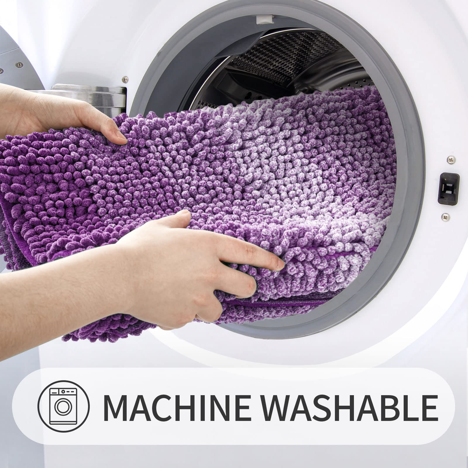 Gibelle Purple Bathroom Rugs, Luxury Chenille Bath Mat, Small Non Slip Shower Rug And Bath Room Floor Mats, Machine Washable, Qu