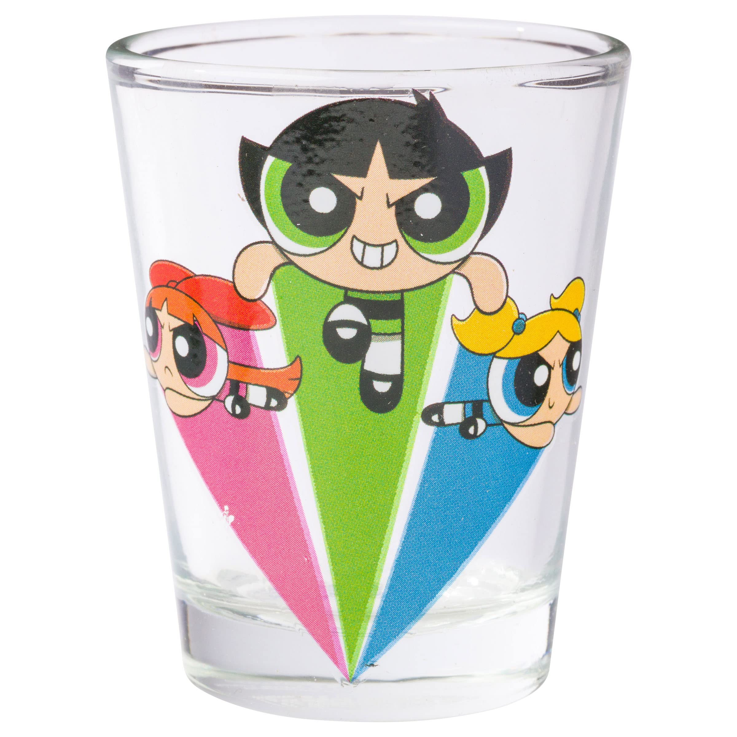 Silver Buffalo The Powerpuff Girls Featuring Blossom, Bubbles, And Buttercup 4 Pack Mini Glass Set, 1.5 Ounces
