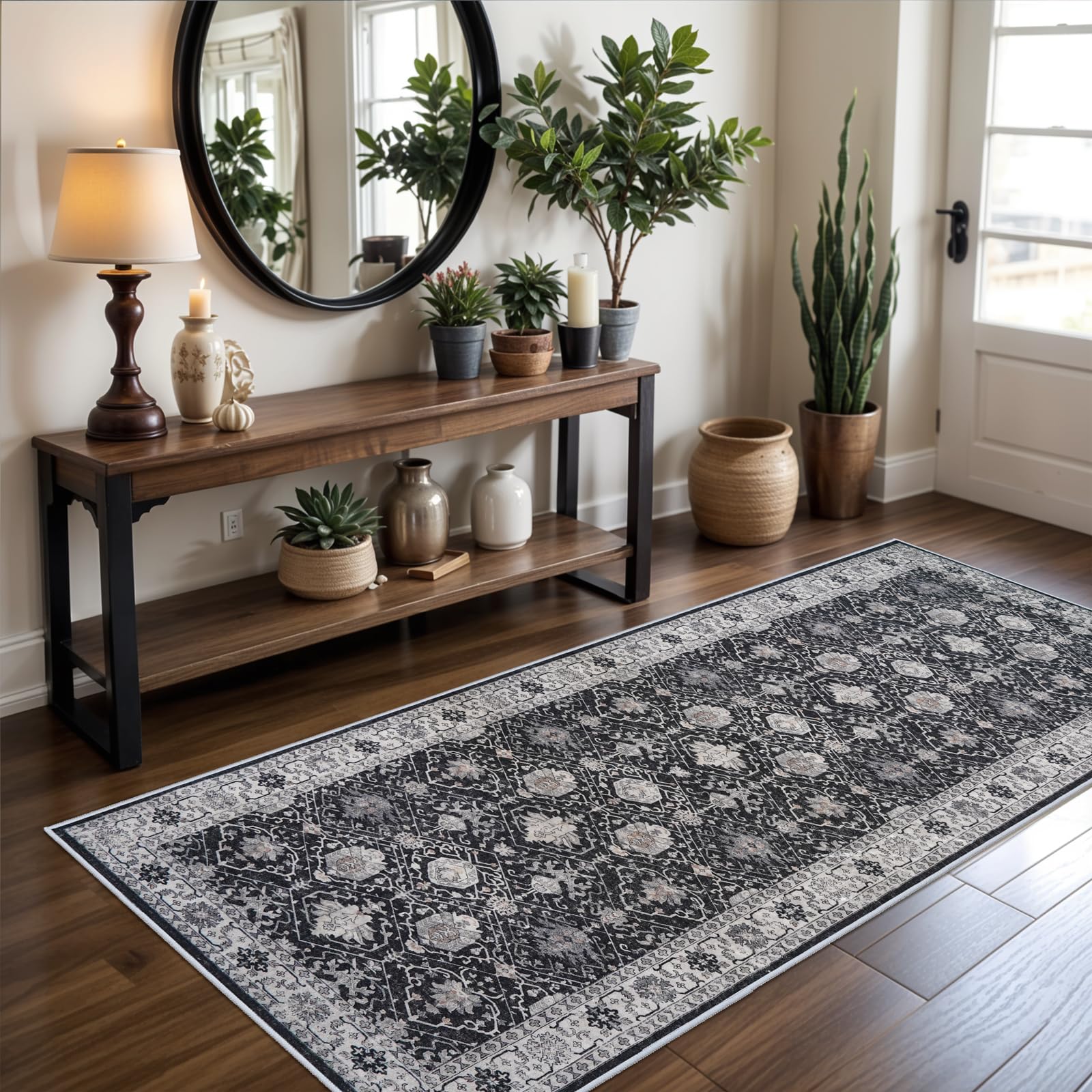 Hallway Washable Runner Rug - 3x6 Kitchen Rugs Entryway Rug Runner Vintage Soft Floor Mat Non Slip Indoor Farmhouse Carpet for B
