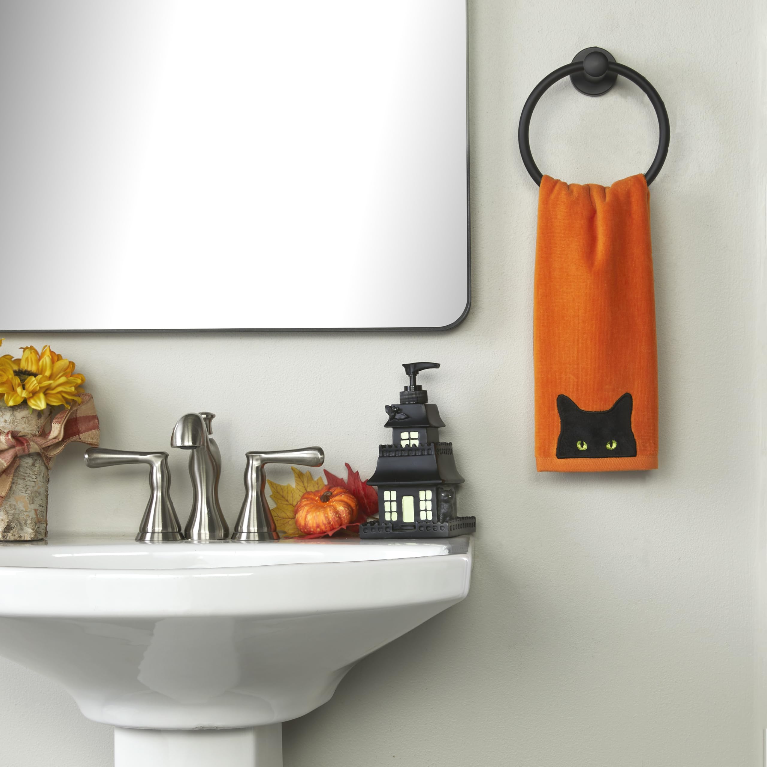 Skl Home Halloween Shadows Eyes Hand Towel 2Pc Set For Bath/Kitchen/Bar & Gift, Orange