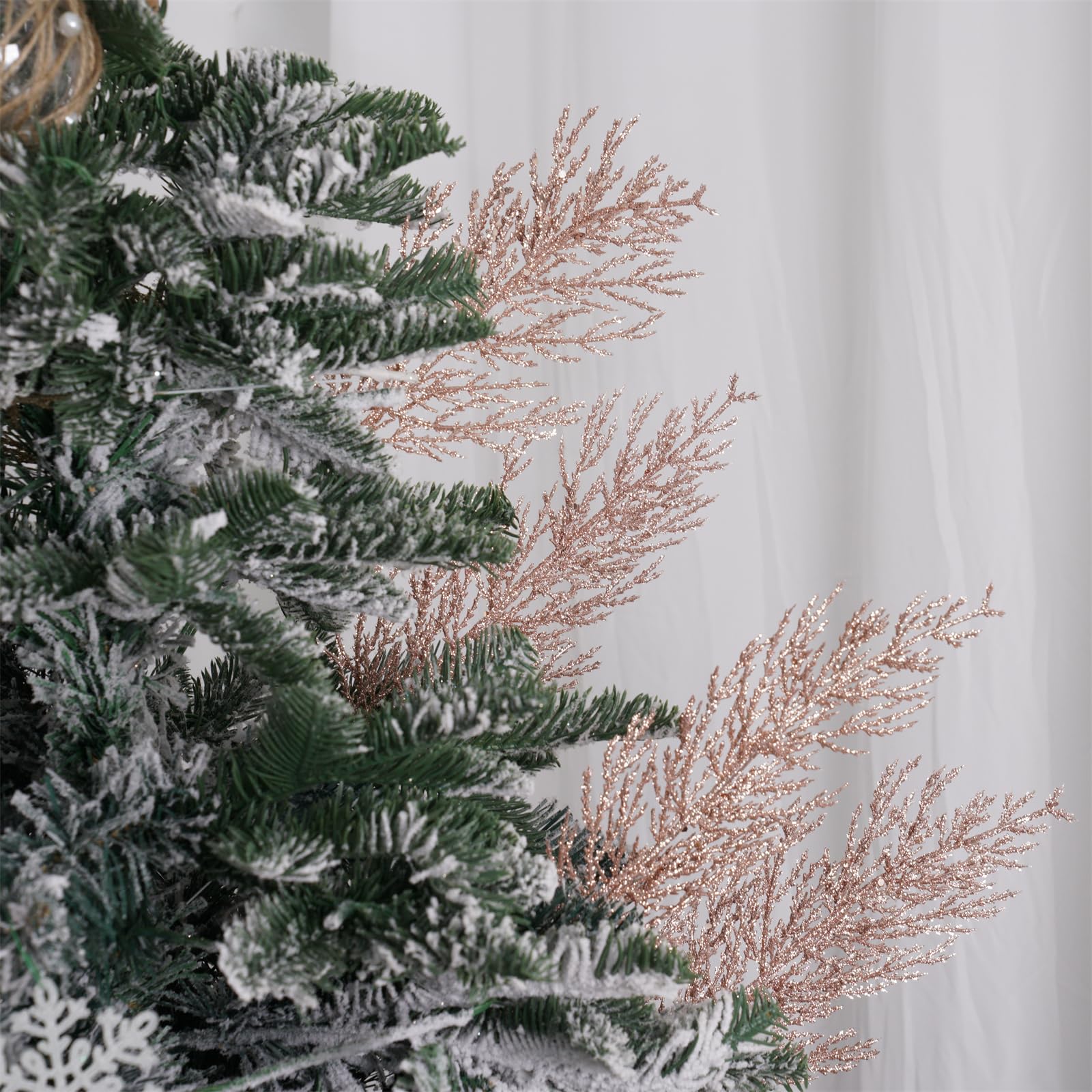 Christmas Glitter Twig 24pcs Artificial Pine Tree Picks for Christmas Tree Ornaments fillers, DIY Xmas Wreath, Crafts, Garland,