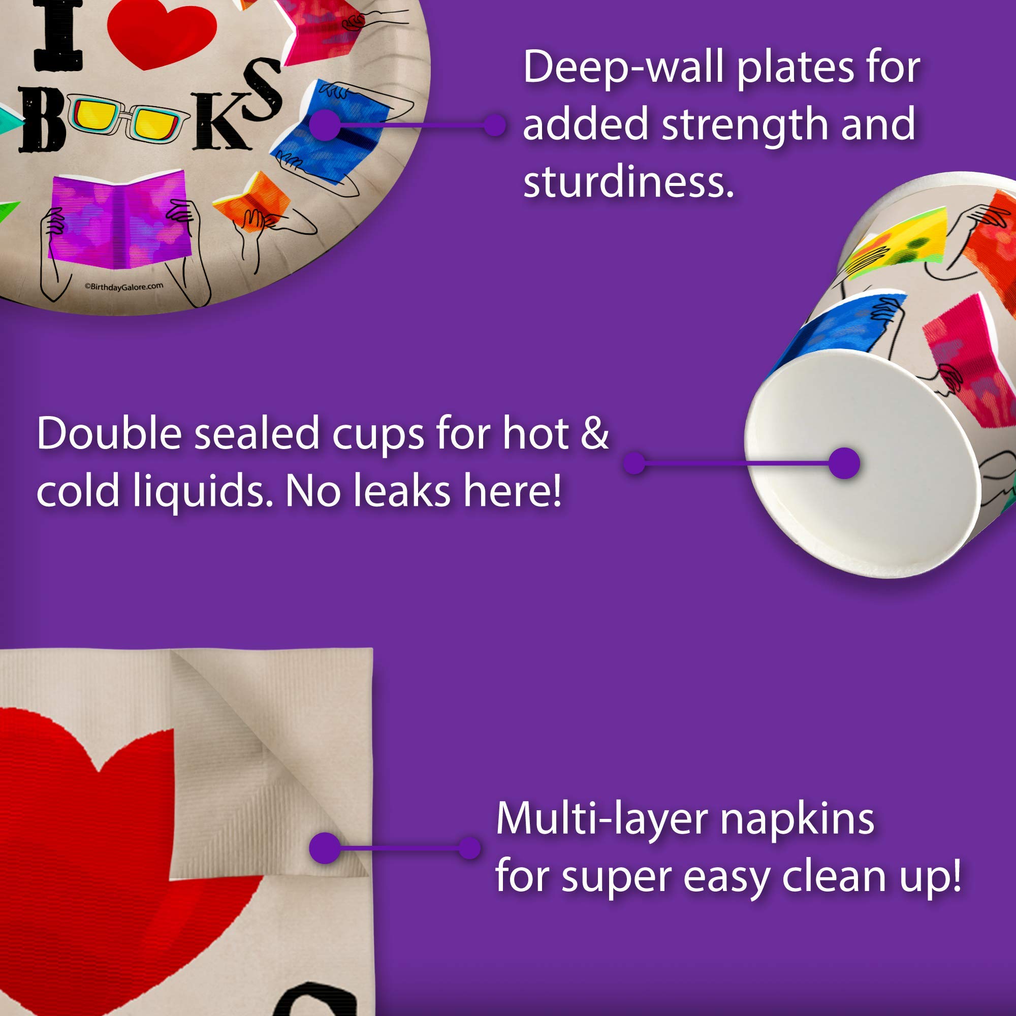 Books Book Club Birthday Party Supplies Set Plates Napkins Cups Tableware Kit for 16