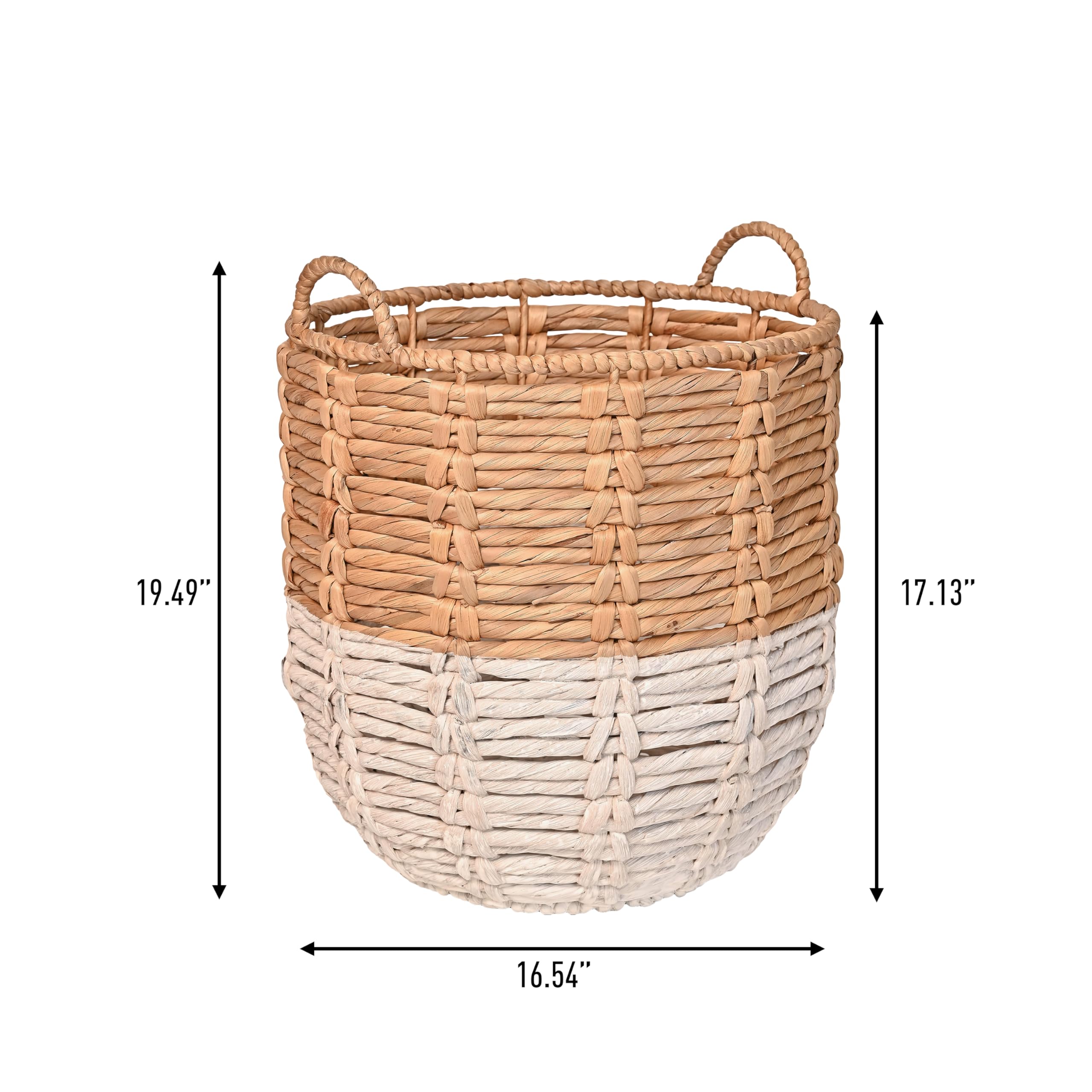 Happimess Bsk1003E Laurel 19.49 Bohemian Handwoven Abaca Hamper Basket With Handles, Seagrass Container For Decoration In Bedroo