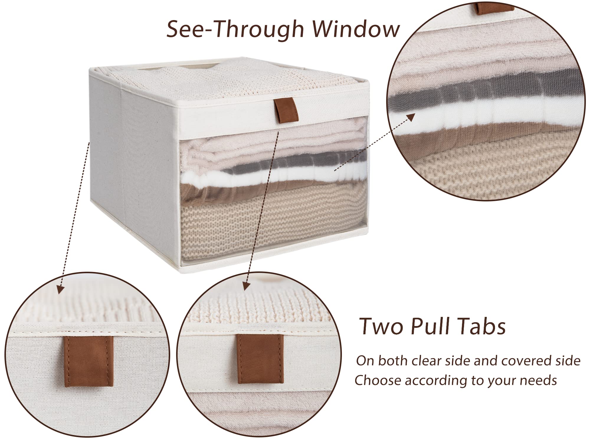 Storageworks Closet Storage Bins With Clear Window And 2 Handles, Foldable Clothing Bins For Shelves, Large Fabric Organizer, Be