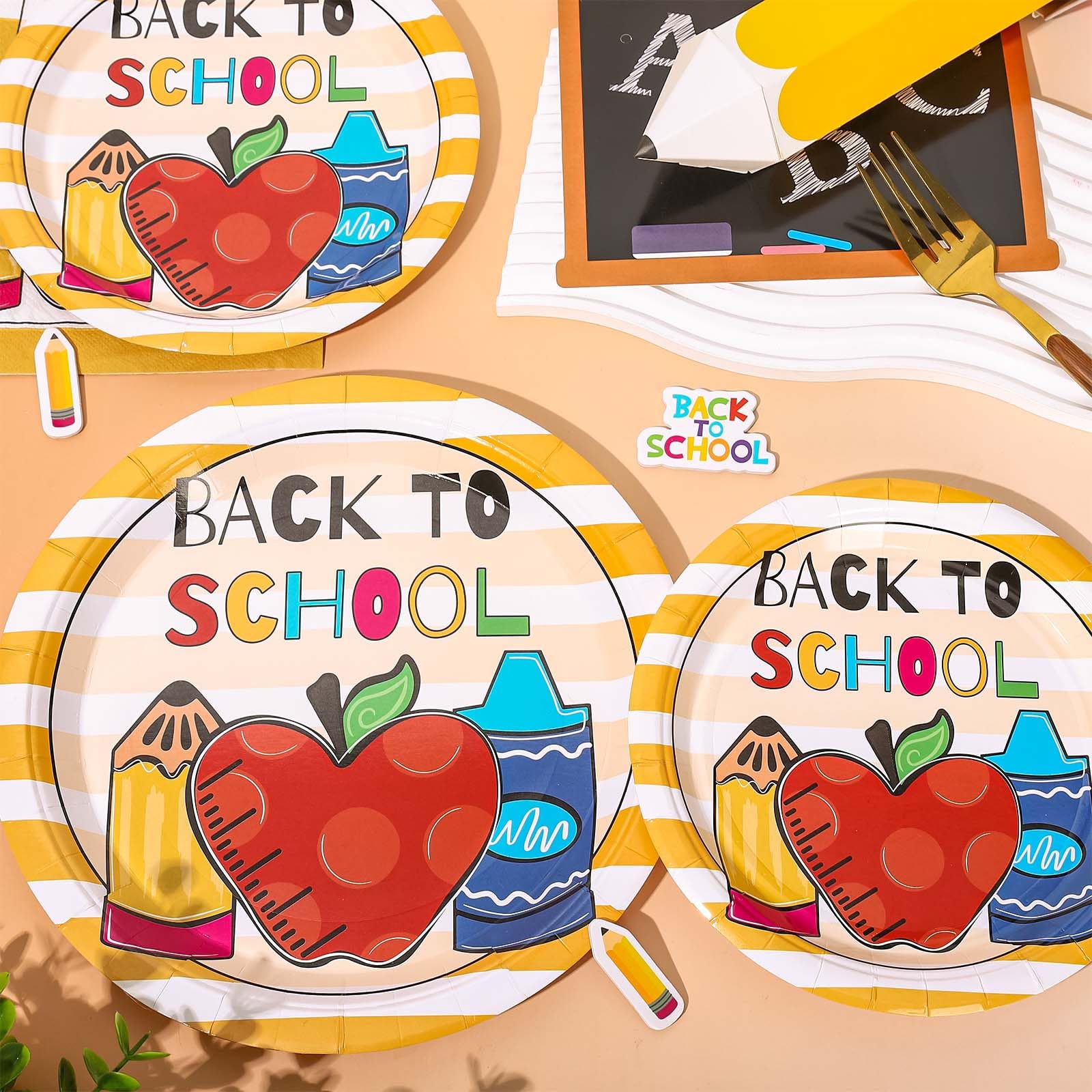Jarthenaamcs 72Pcs Back To School Tableware Set Cartoon Apples Pencils Dinnerware Set School Season Paper Plates And Napkins For