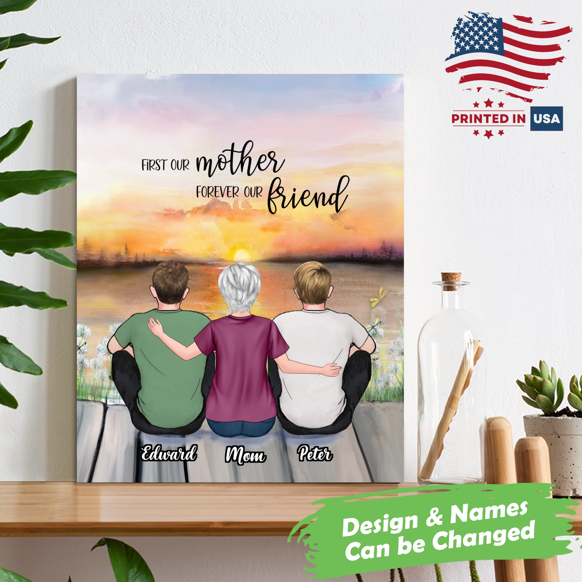 Gossby Custom Mom Wrapepd Canvas - Custom Gift For Mom From 2 Sons With Design, Name - Mother Son Art Gift - Mothers Day, Christ