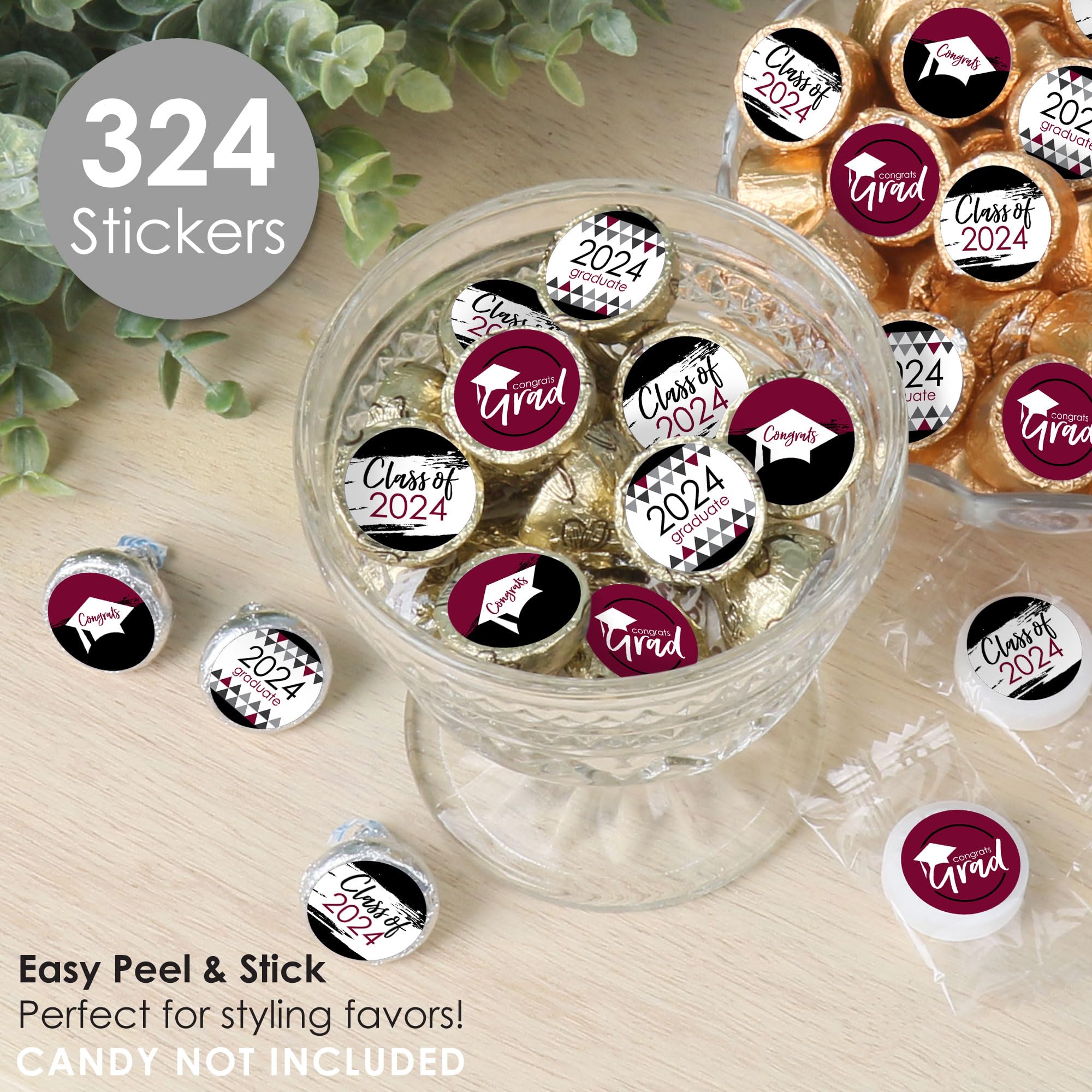 Big Dot Of Happiness Maroon Grad - Best Is Yet To Come - 2024 Burgundy Graduation Party Small Round Candy Stickers - Party Favor