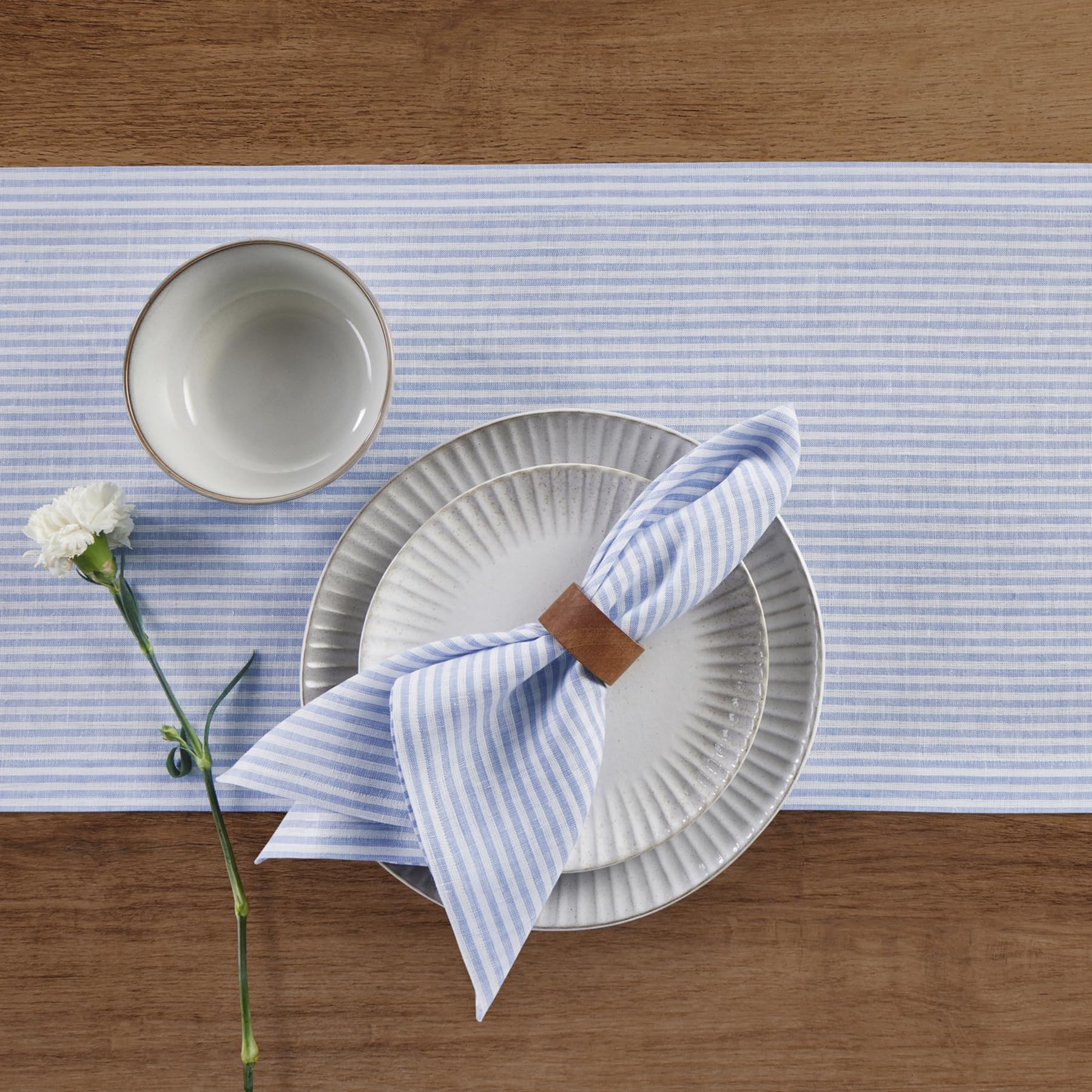 Solino Home Stripe Linen Dinner Napkins 20 X 20 Inch - 100% Pure Linen Cornflower Blue And White Cloth Napkins Set Of 4 For Spri