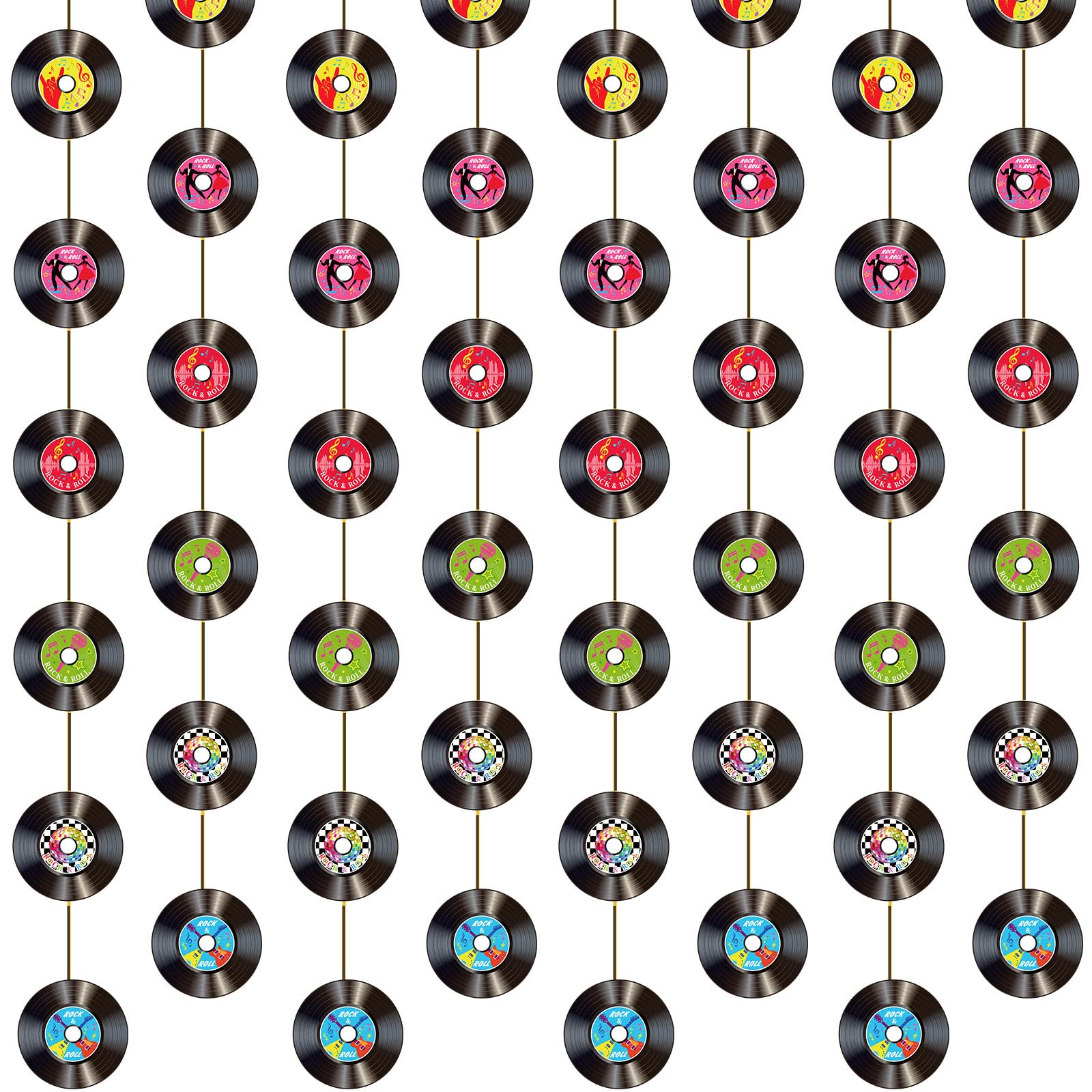 Cindeer 8 Pieces Rock and Roll Party Decorations Retro Record Paper Garlands Vintage Themed Streamer Banners Hanging Decorations