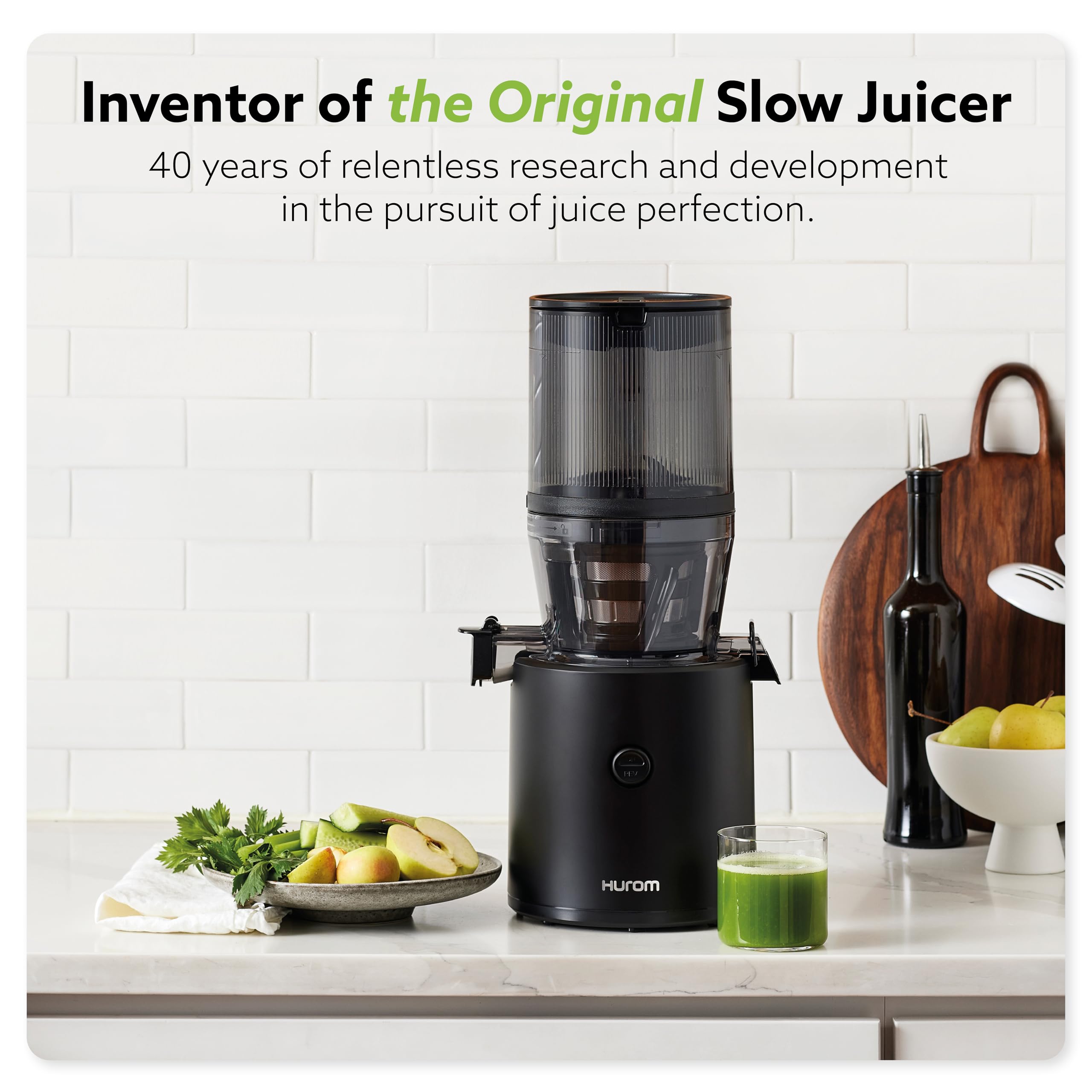 Hurom H320 Slow Juicer, Black | Self-Feeding Cold Press Juice Machine For Vegetables And Fruit | High Yield | Bpa Free | 500Ml (