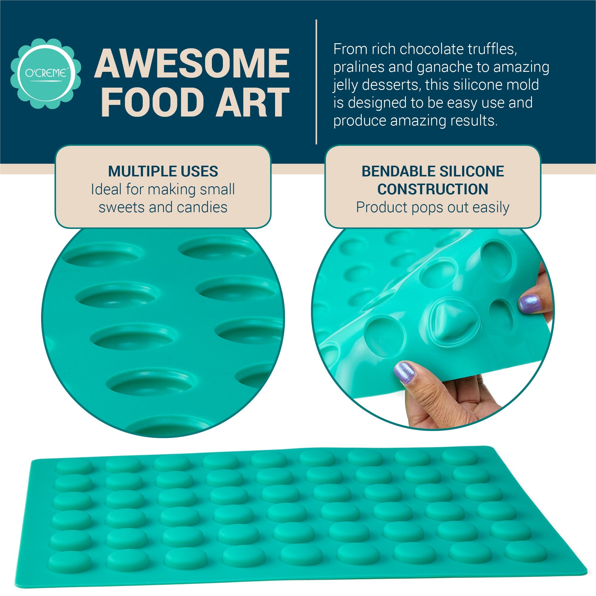 Ocreme Round Gummy Candy Silicone Mold For Chocolate Truffles, Ganache, Jelly, Candy, Pralines, And Caramels