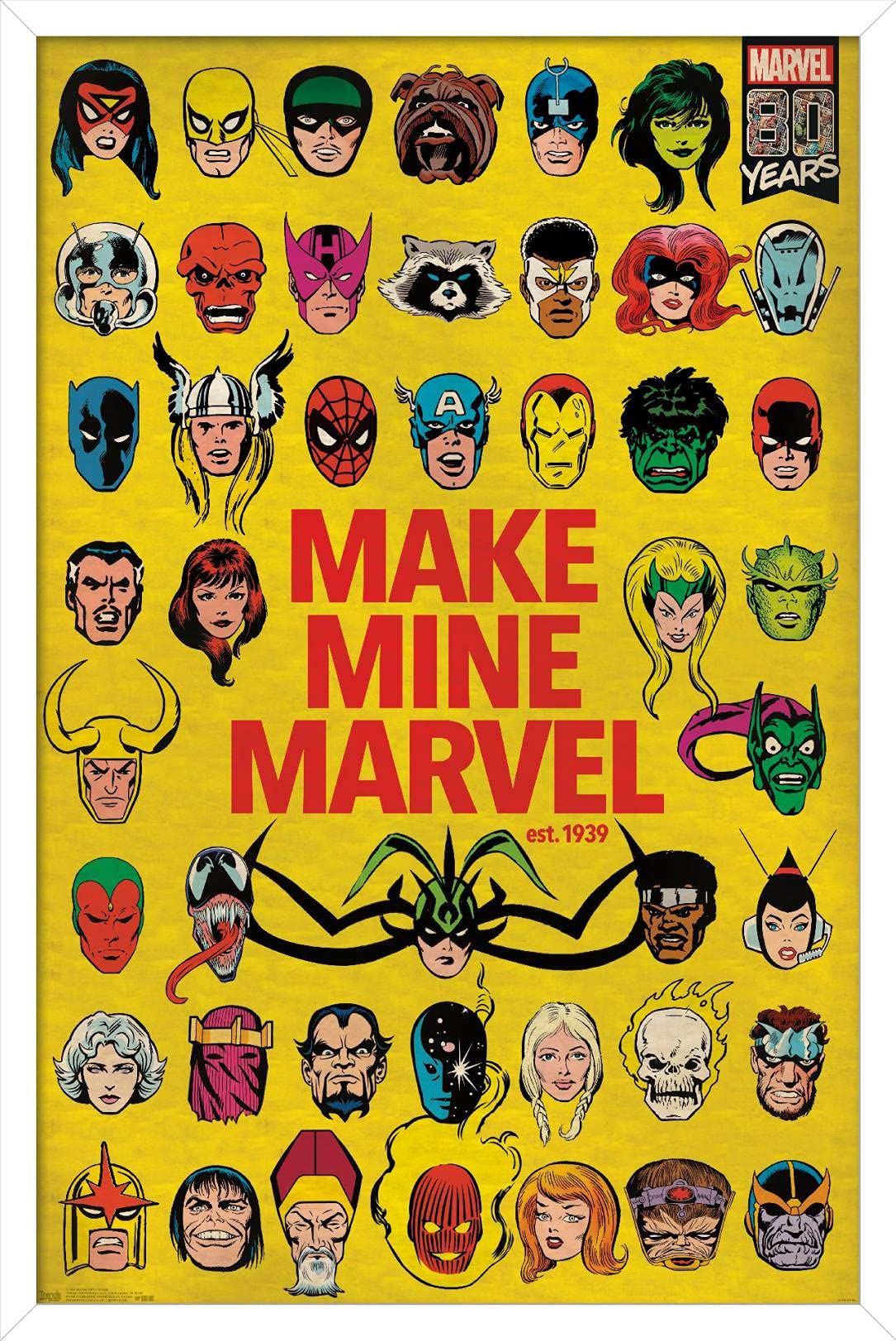 Trends International Marvel Comics - Marvel 80Th Anniversary - Group Wall Poster, 14.725'' X 22.375'', White Framed Version
