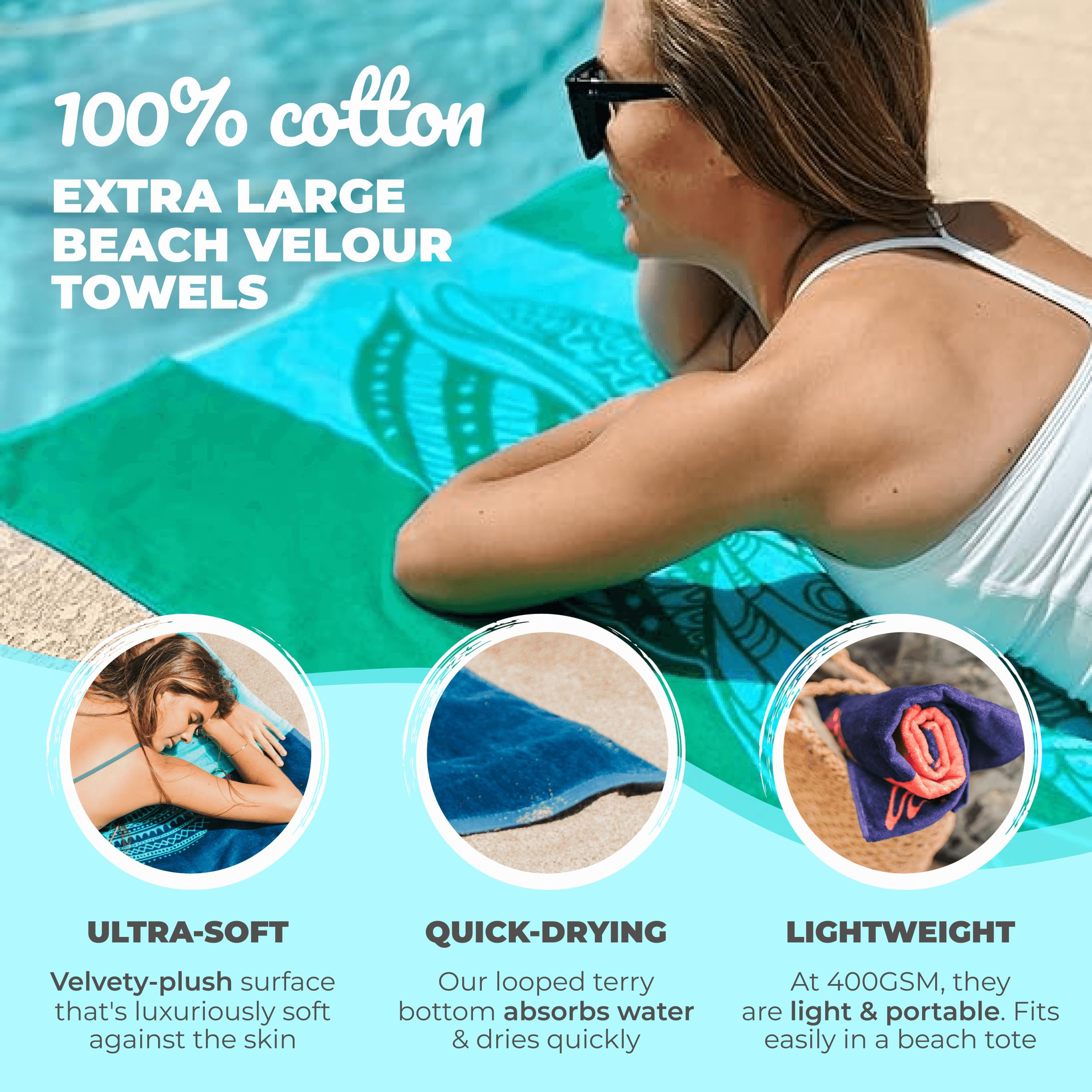 Nova Blue Whale Beach Towel (34 X 63) - Green Oversized Beach Towel With Whale Design Quick Dry Beach Towel Made From 100% Cotto