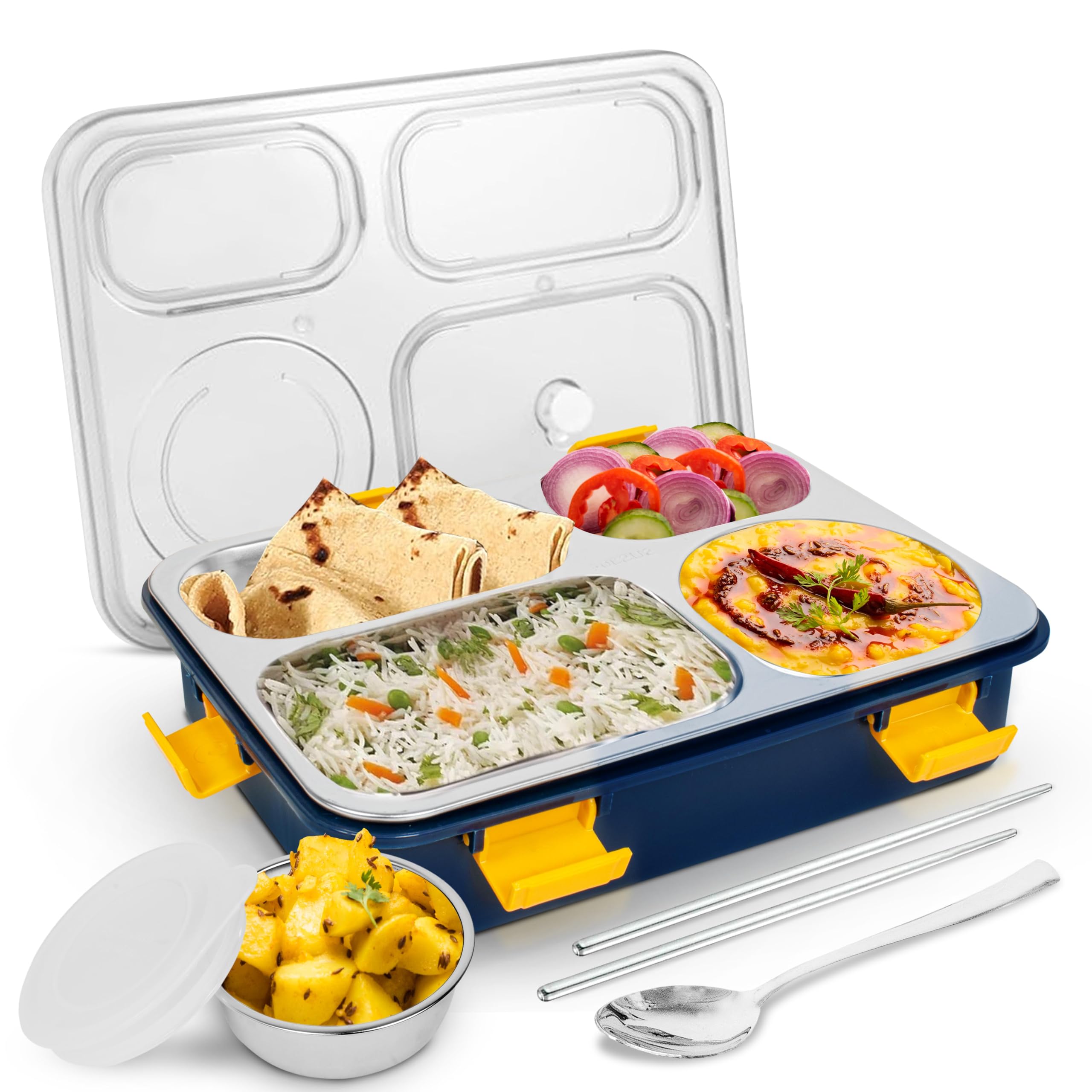 Tekcool Lunch Box For Adults - Lunch Box For Kids - With Spoon & Fork - Stainless Steel Lunch Box With 4 Compartment - Durable P
