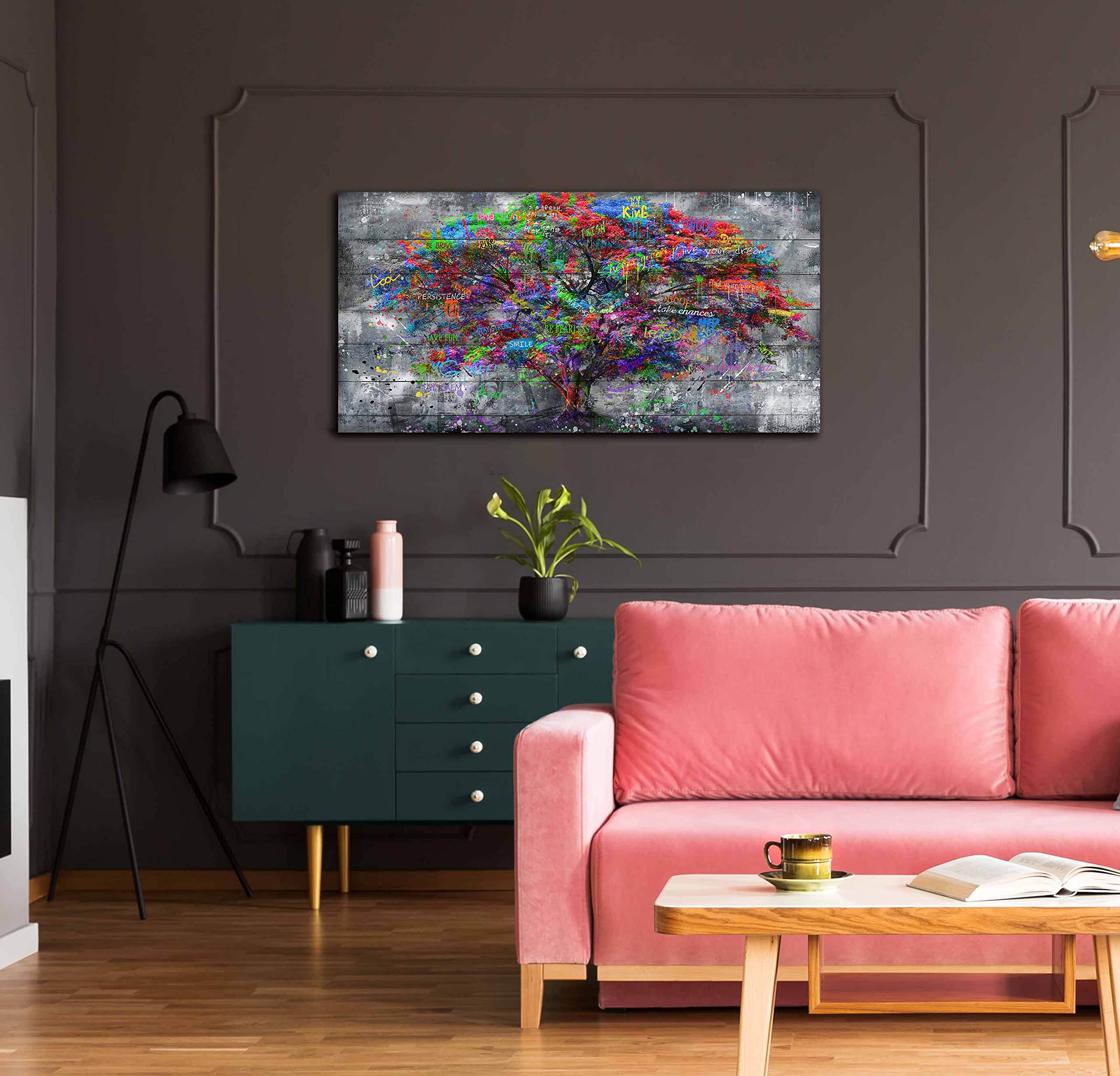 Sixttart Floral Wall-Decor - Banksy Canvas Wall Decor - Graffiti Wall Art For Living Room Ready To Hang Size 40'' X 20''