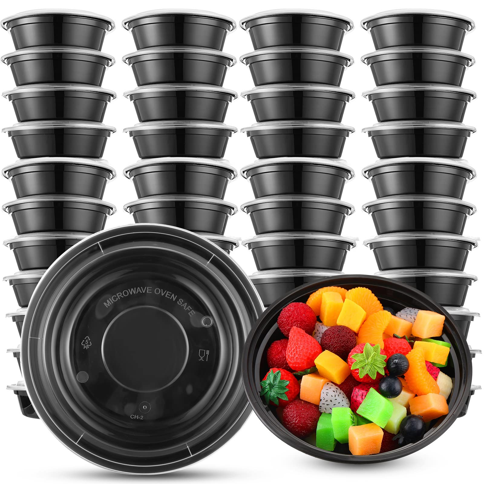 Nuenen 100 Pcs 16 oz Round Meal Prep Containers with Lids Plastic Containers Meal Prep Lunch Box Bowls Take out Food Storage Ben