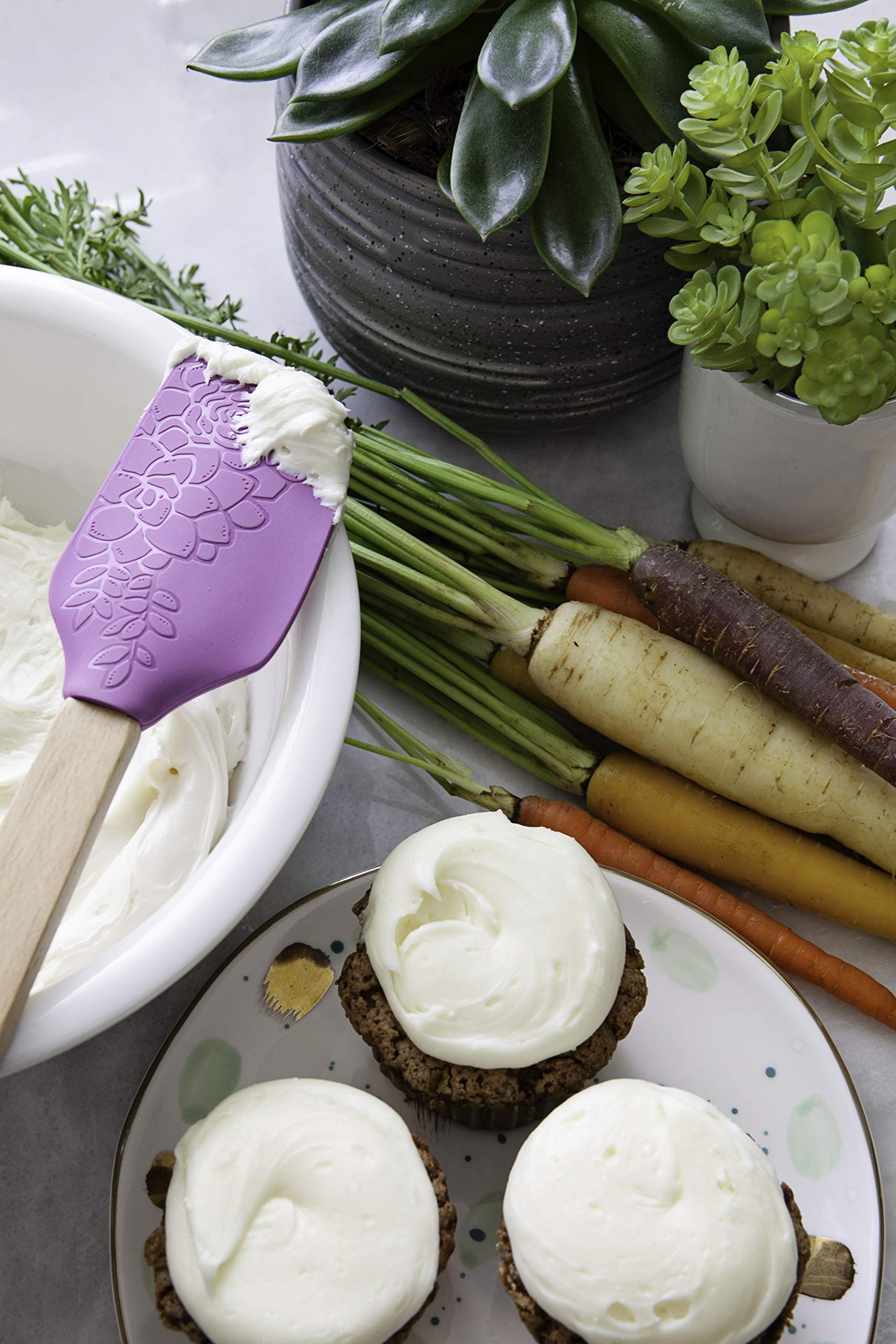 Talisman Designs Silicone Spatula & Laser Etched Beechwood Handle | Succulent Design | Cute &, Functional Kitchen Tool |, Natura
