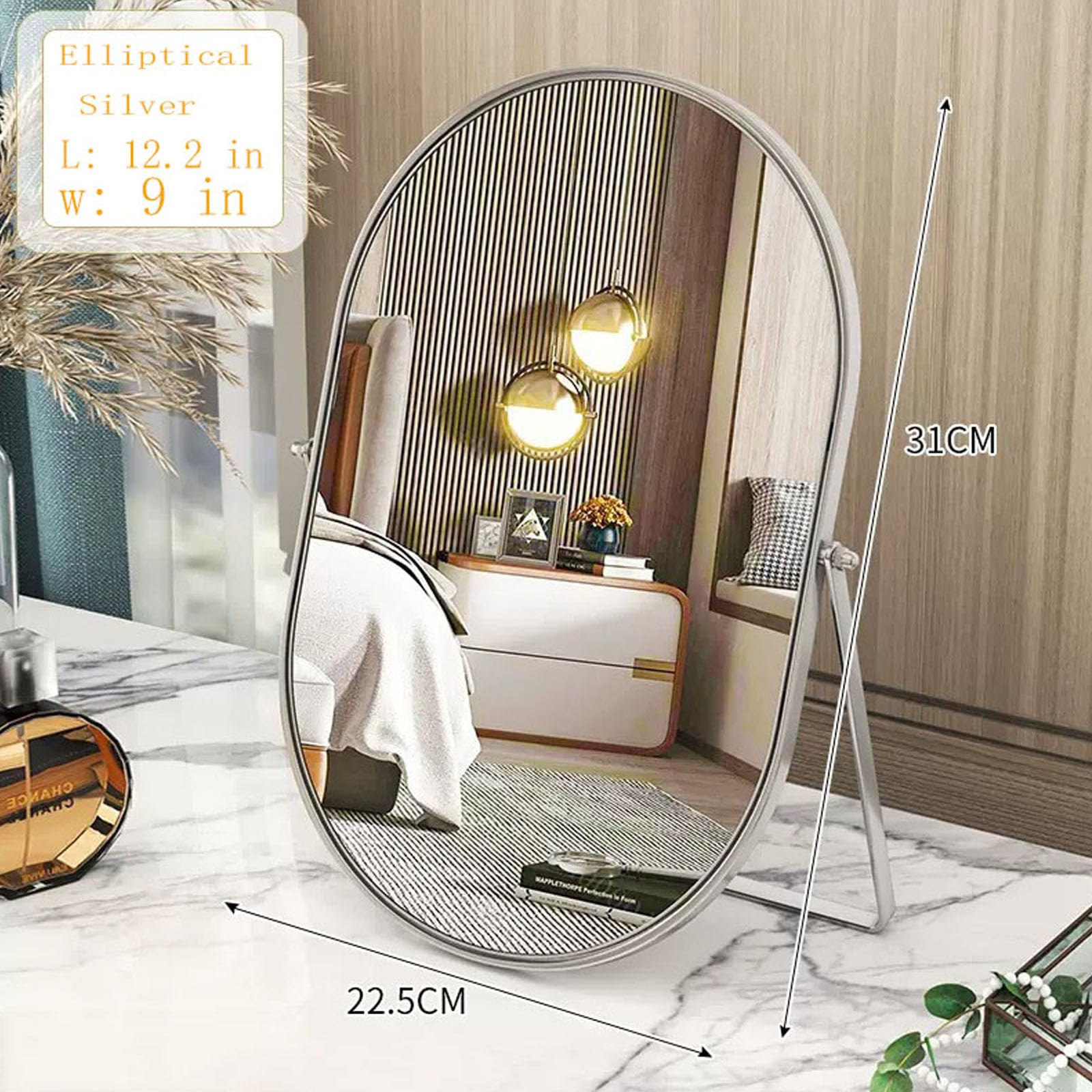 Numjeg Vanity Makeup Mirror For Desk With Metal Stand Tabletop Mount Makeup Oval Mirrors 90Adjustable Rotation Portable Cosmetic