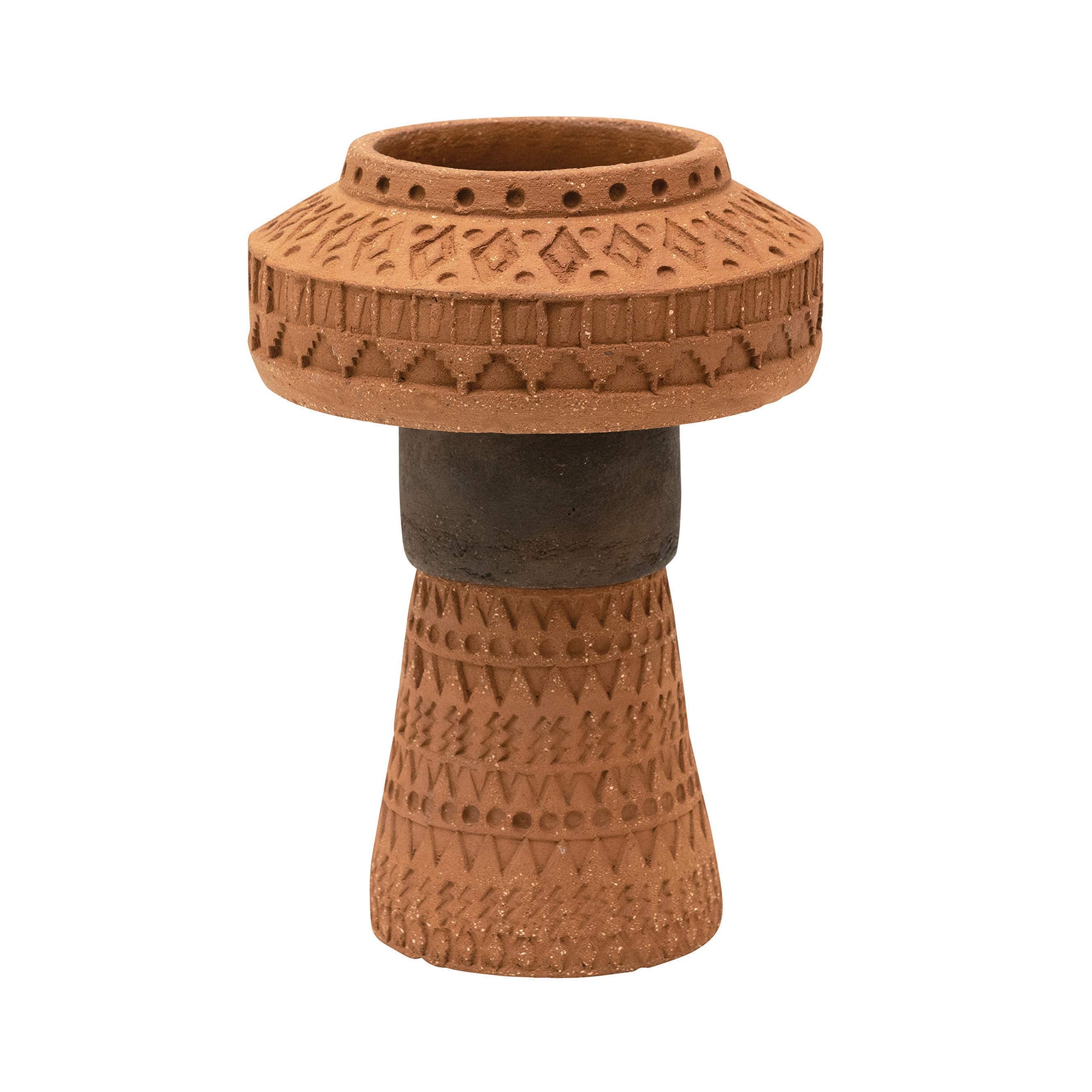 Bloomingville Handmade Debossed, Terra-Cotta Color Vase, Terracotta & Black