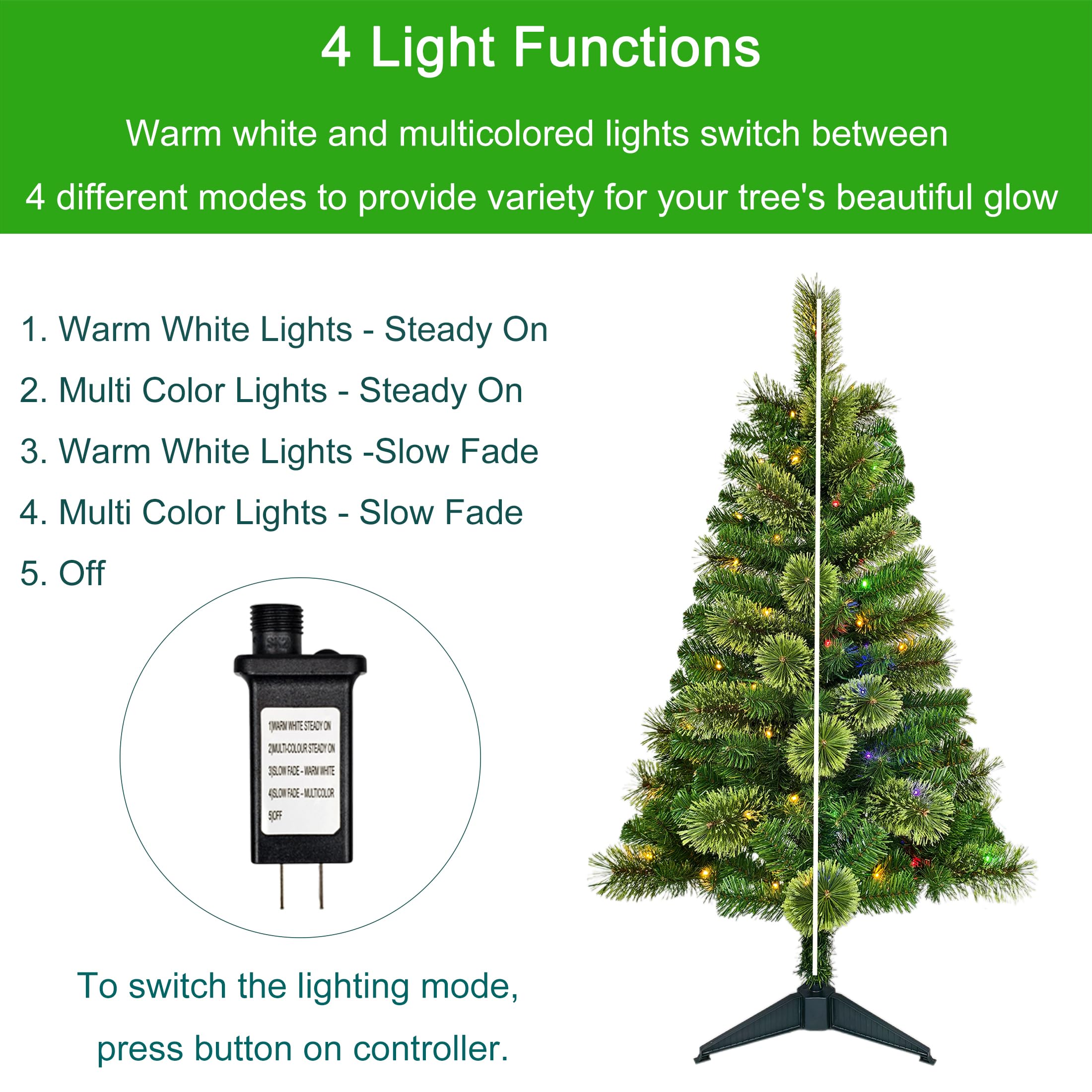 Assilyraft 4FT Pre-Lit Artificial Christmas Tree with 70 LED Lights, 4 Light Modes, 189 Tips, PVC Cashmere Branches, Plastic Sta