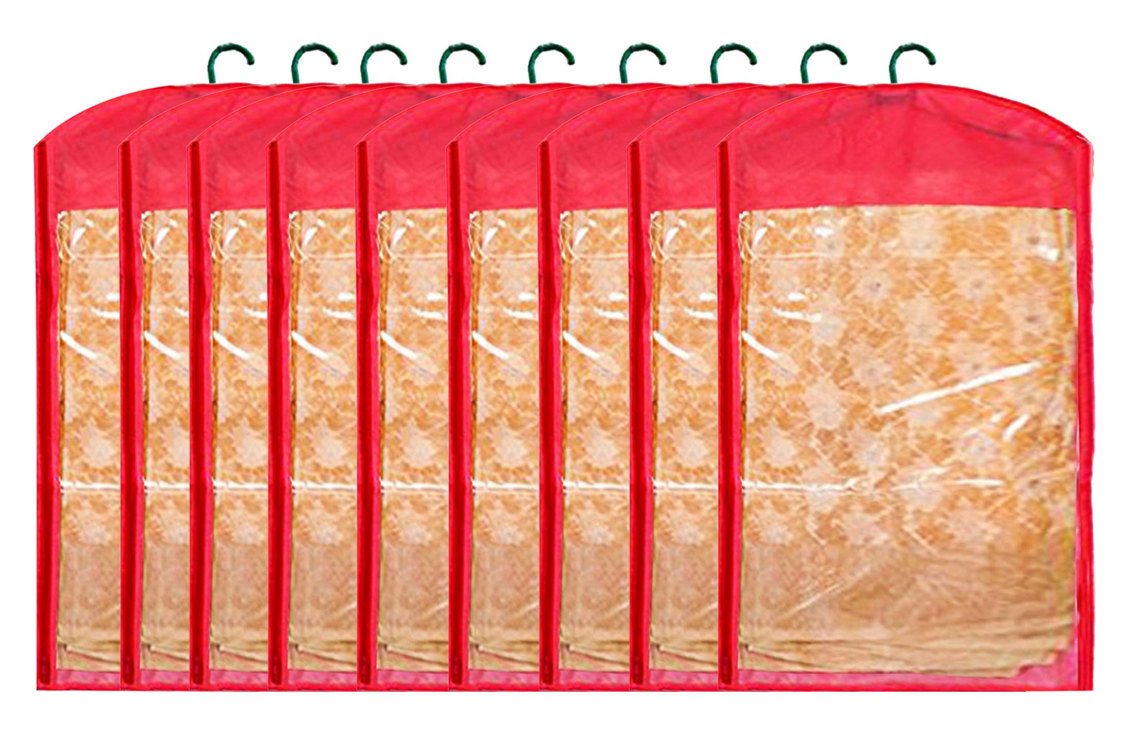 Kuber Industries 9 Pieces Non Woven Hanging Saree Cover Wardrobe Organiser With Hanger (Red) - Ctktc30947