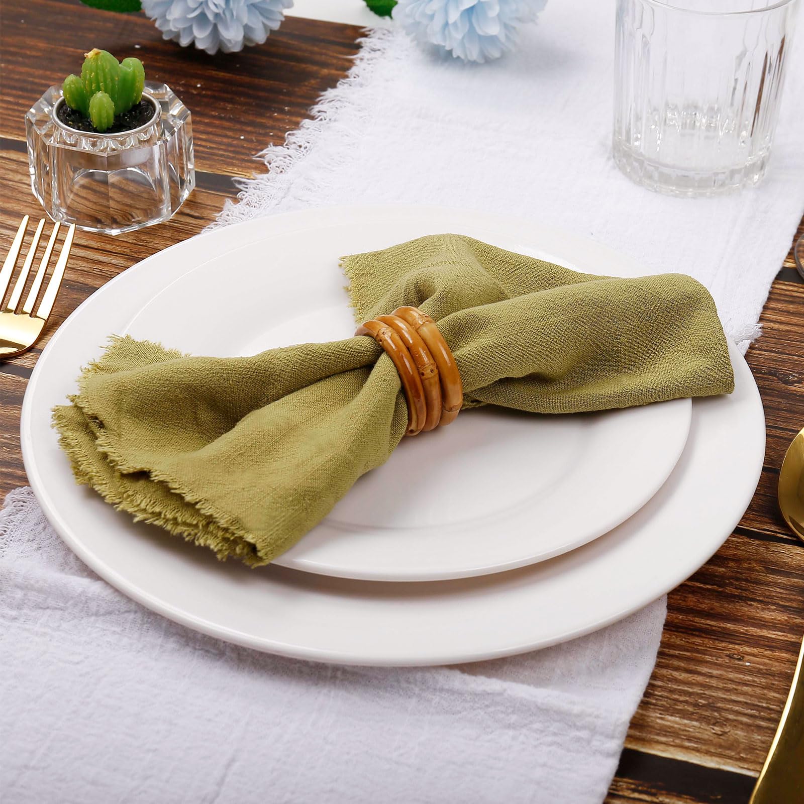 Loghog Wood Bamboo Napkin Rings Set Of 8, Handmade Rattan Napkin Holder Rings Table Decorations For Wedding, Valentine'S, Banque