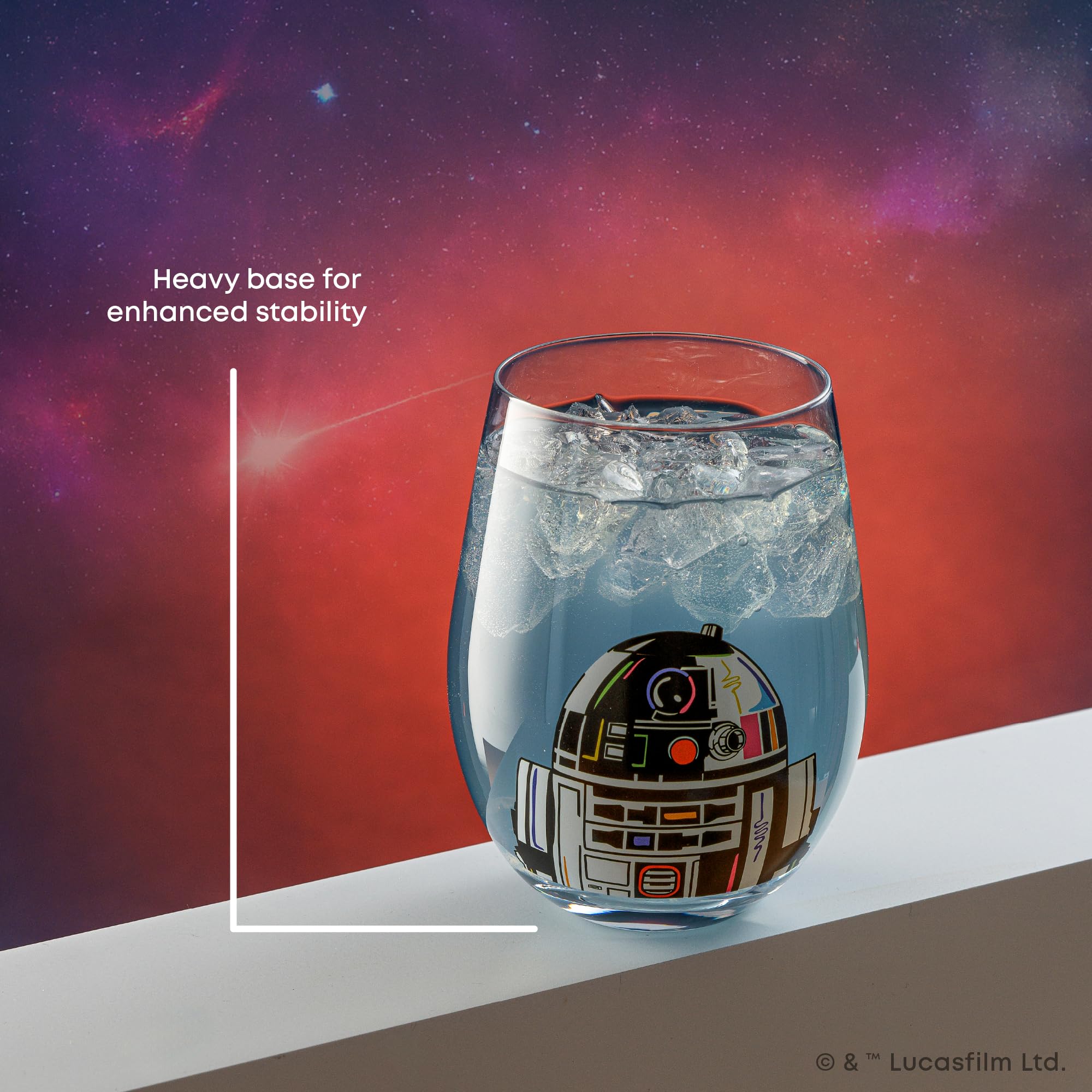 Joyjolt Star Wars Cosmic Color Stemless Drinking Glasses, 19Oz Glass Cups Ft Darth Vader Stormtrooper Boba Fett R2-D2, Star Wars