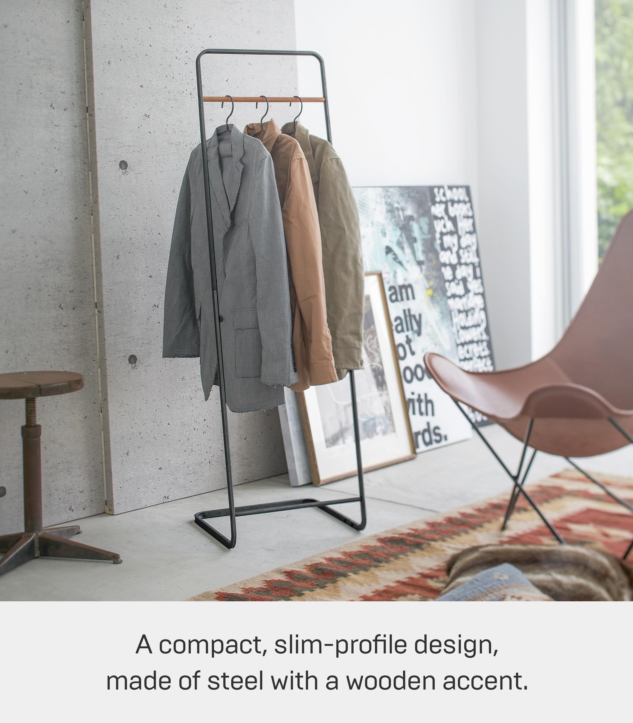 Yamazaki Home Tower Freestanding Coat Hanger Clothes Rack, 55'' - Steel, Black