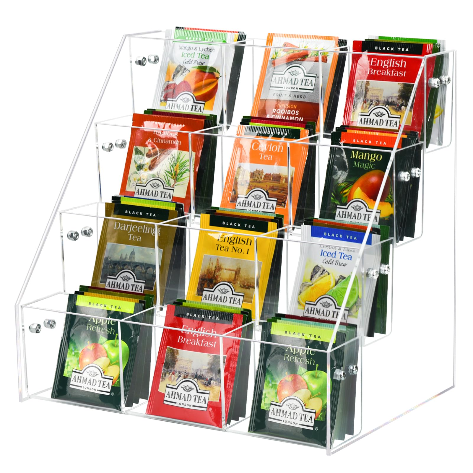 Wuudy Tea Bag Organizer, Acrylic Tea Holder Storage Rack, Assembly Required