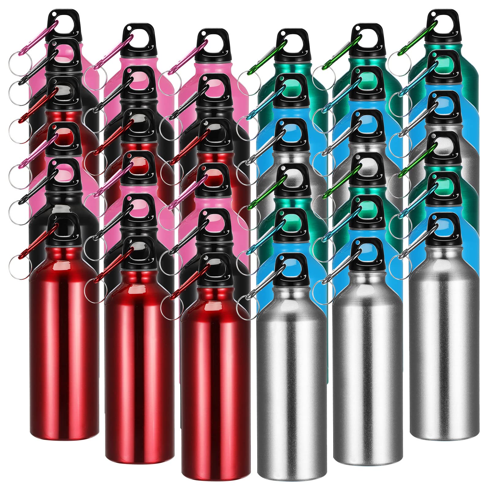 Yaomiao 36 Pcs Lightweight Aluminum Water Bottle Bulk 17 oz Leak Proof Bike Water Sports Bottles with Buckle and Twist Cap Team 