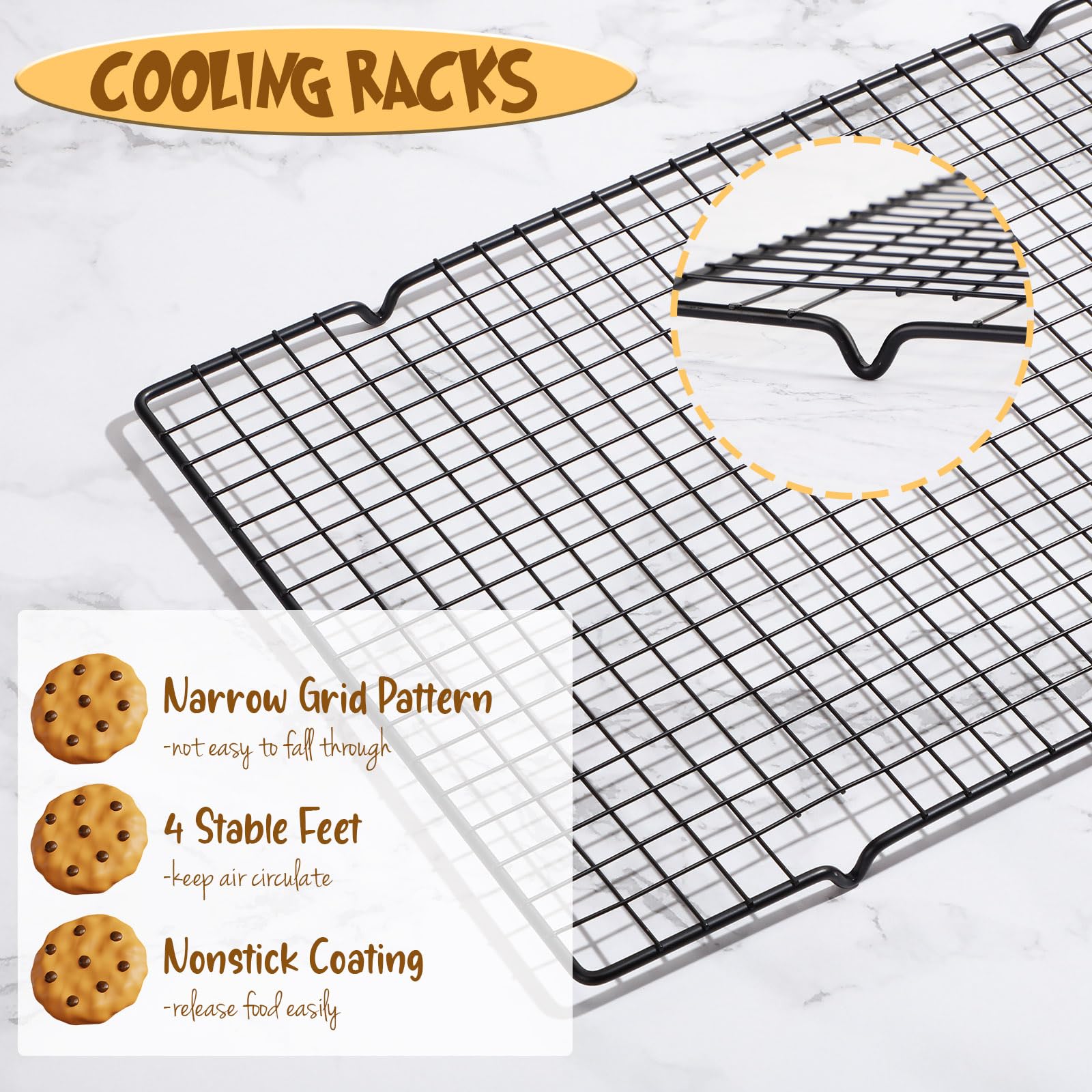 Harloon 12 Pack 16 X 9.8 Inches Nonstick Cooling Racks For Baking, Grid Wire Cookie Cooking Racks Oven Safe Carbon Steel Baking