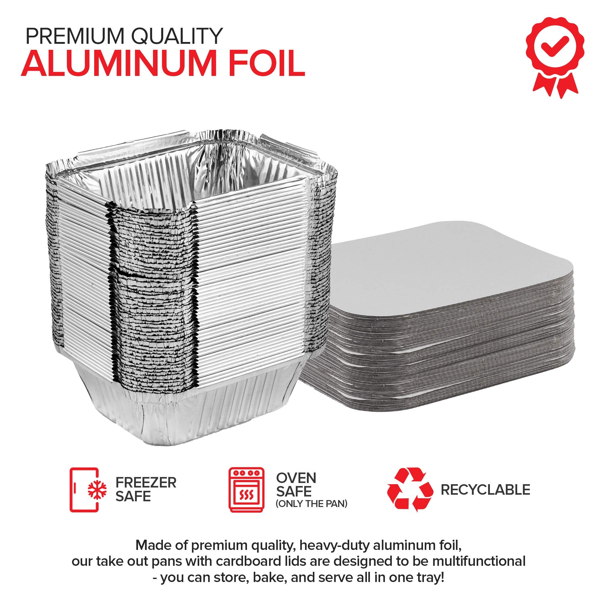 Stock Your Home 1 Lb Aluminum Pans With Lids (100 Pack) - Food Containers With Cardboard Lids - Disposable & Recyclable Takeout
