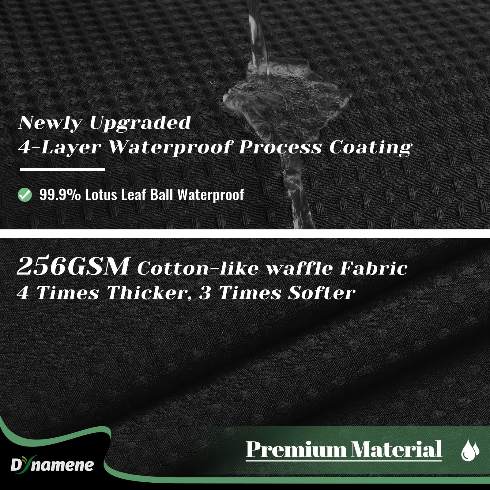 Dynamene Fabric Shower Curtain With Snap In Liner, Black Waffle Hotel Shower Curtains For Bathroom, Washable Waterproof Cloth Sh