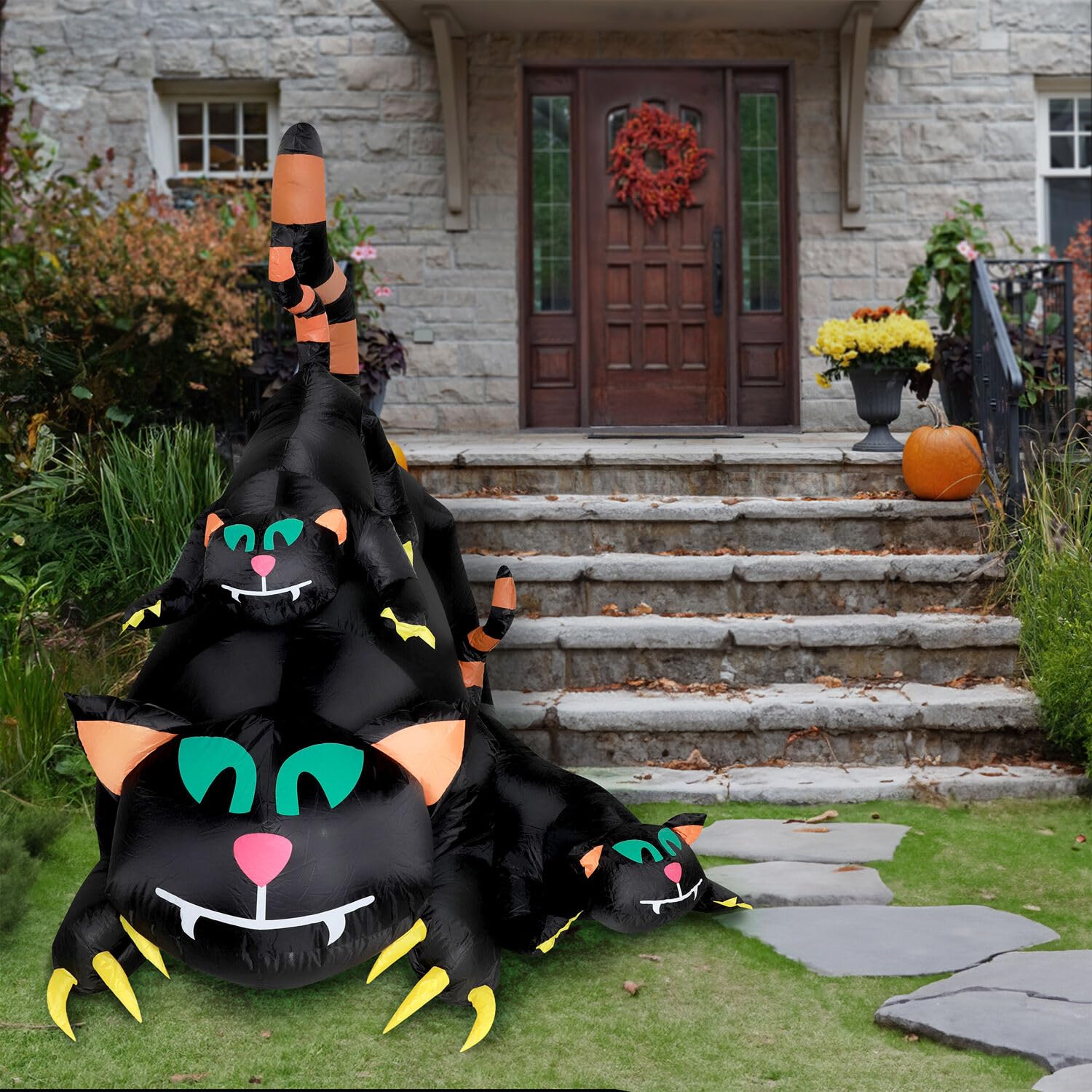 Haunted Hill Farm 5-ft. Black Cat Trio Blow Up with Lights, Outdoor Halloween Inflatable Decoration for Lawn and Yard, Giant Spo