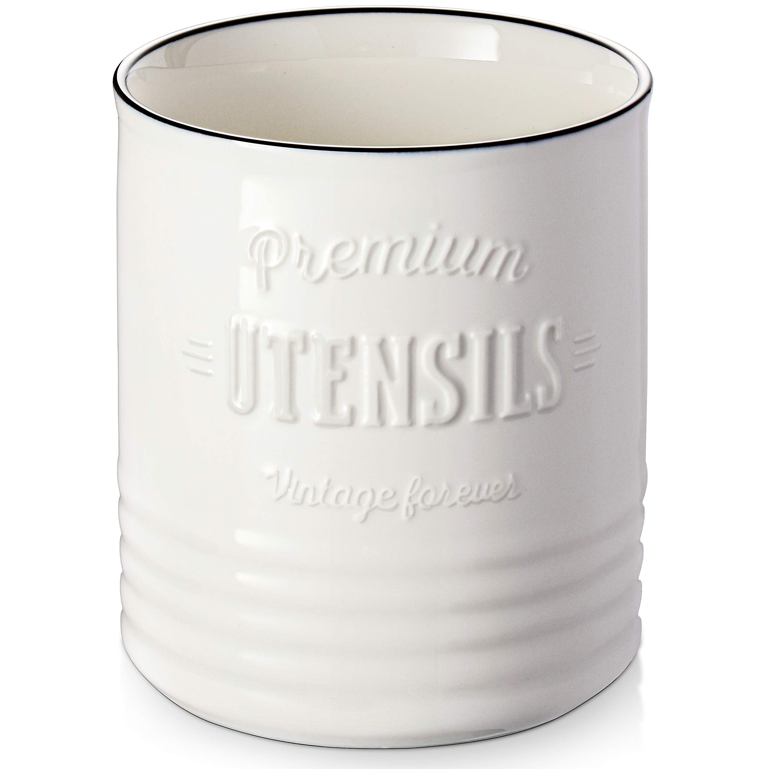 Dowan 7.2'' Extra Large Kitchen Utensil Holder - Farmhouse Utensil Holder For Countertop - Ceramic Utensil Crock With Protection