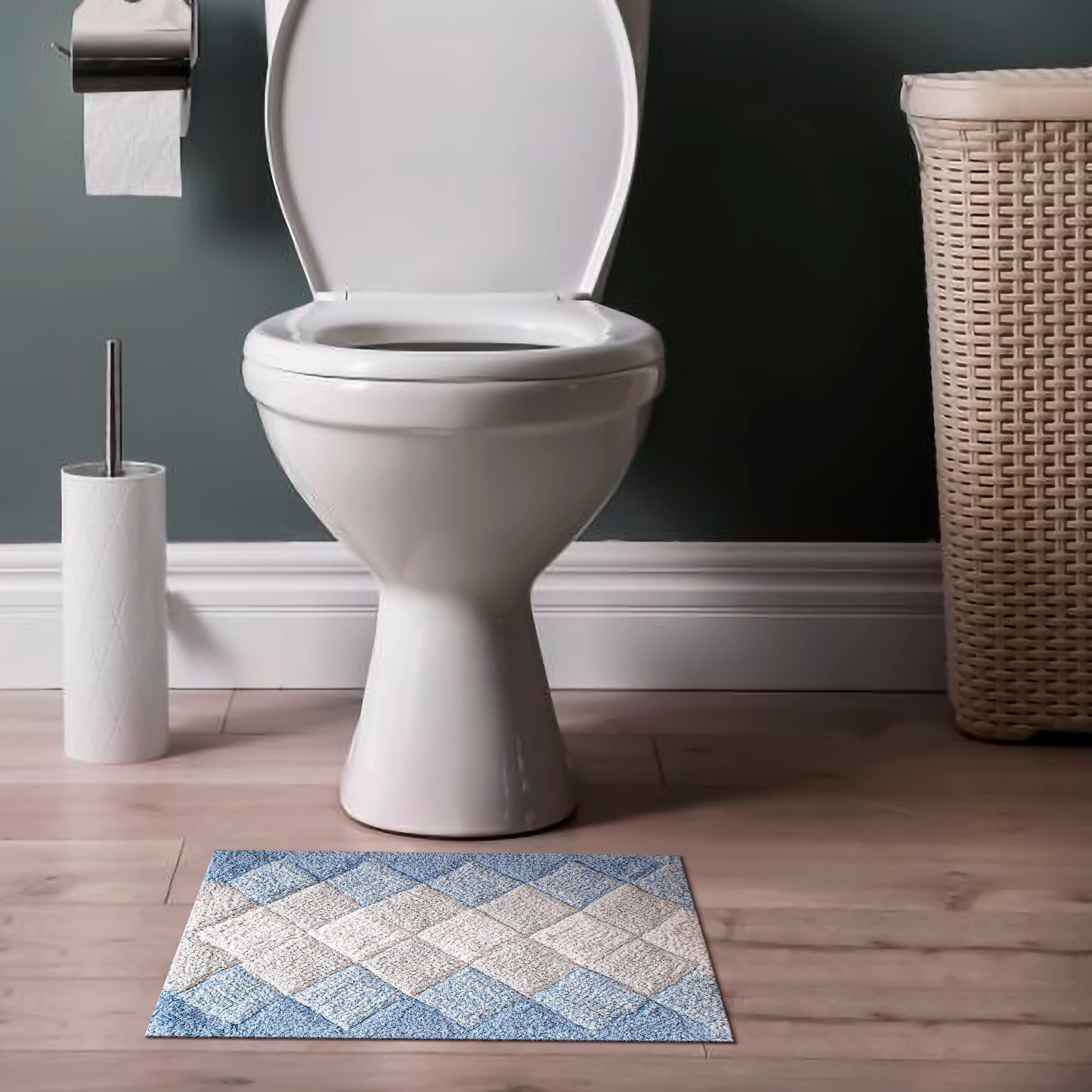 Bathroom Rugs Set 2 Piece in 100% Cotton Albany Inspired Bath Rugs 21x32/17x34  Blue Combo Anitskid Bath Rugs Set Cotton Bath Mat Cotton Bath Rugs Soft Absorbent Machine Washable Non Slip Bath Rug