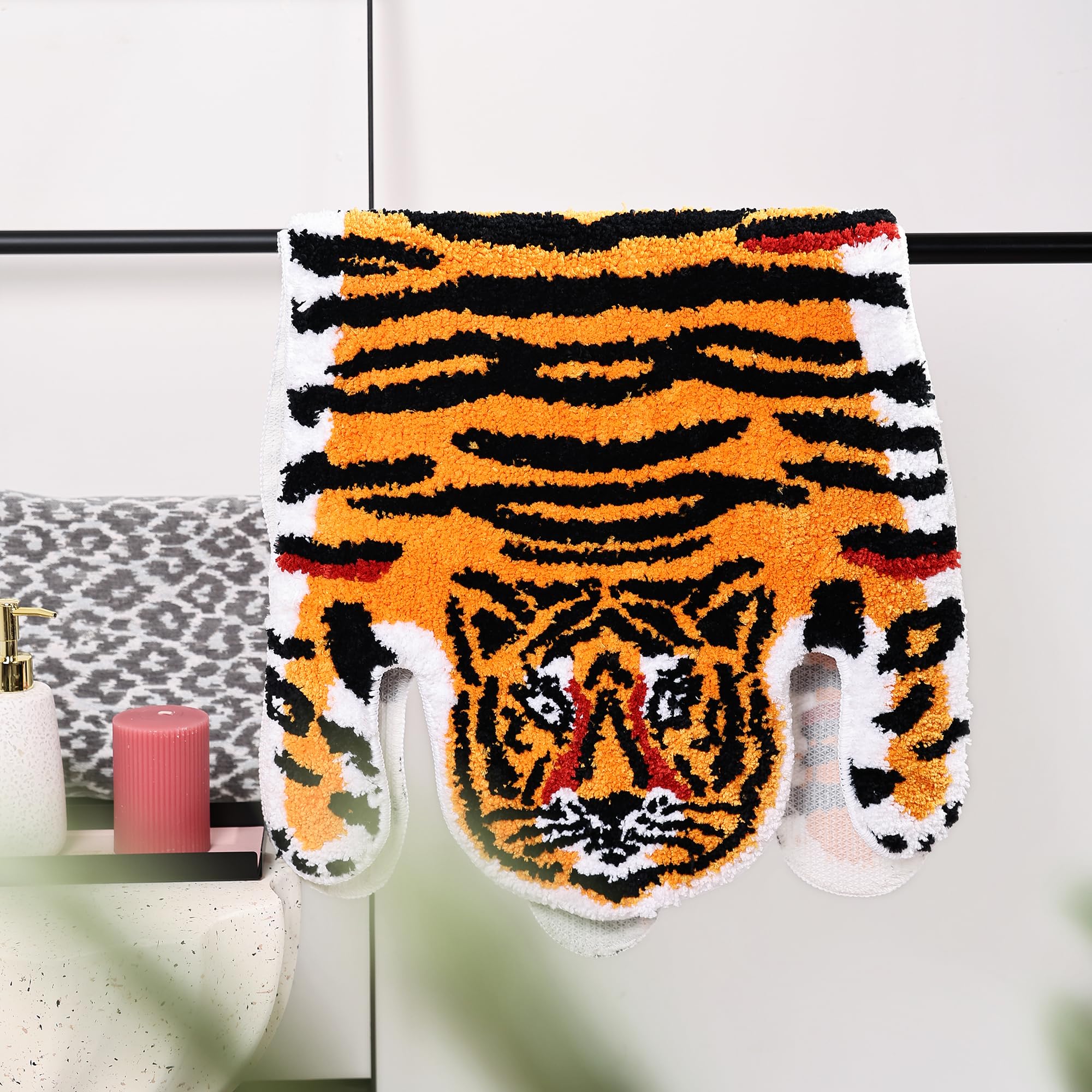 Panstar Tiger Bath Mat For Bathroom, Cute Orange Yellow Tiger Cartoon Non Slip Animal Shaped Absorbent Bathtub Bathroom Plush Sh