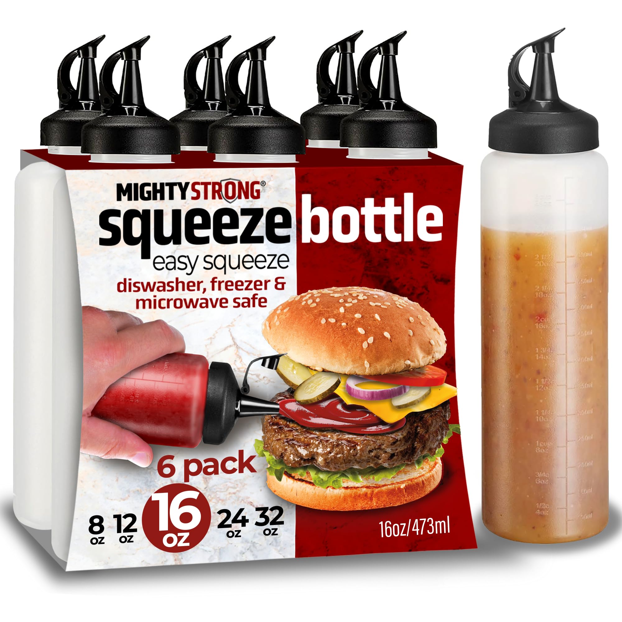 6 Pack Condiment Squeeze Bottles for Sauces and Liquids - 16 oz Plastic Refillable Squirt Bottles for Ketchup, Oils, and Condime