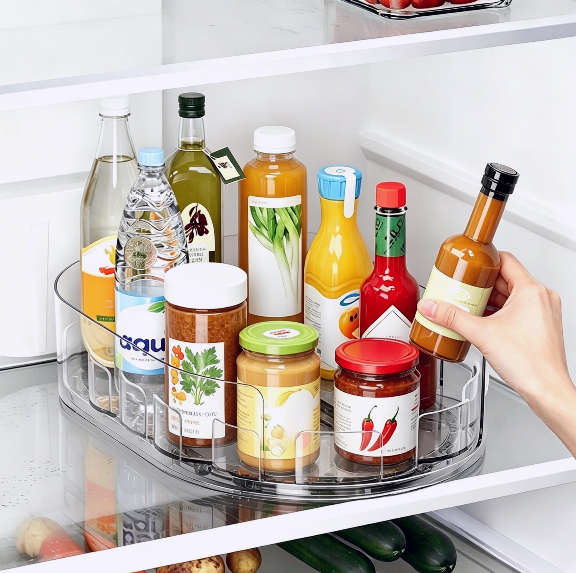 DGMMRUI Lazy Susan 360Rotating Organizer for Refrigerator,13.5 x 8.5,Drink Organizer for Fridge,Cabinet, Pantry,or Kitchen Co